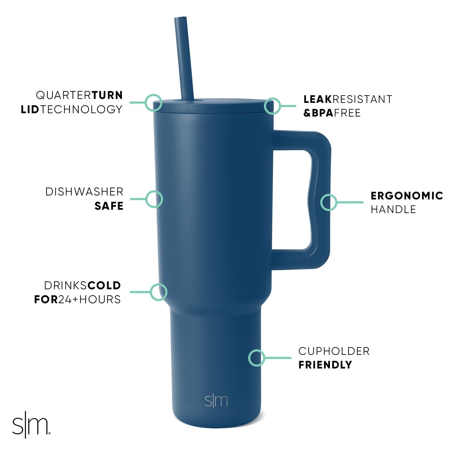 Simple Modern Tumbler with Handle and Straw | Insulated Stainless Steel Water Bottle Iced Coffee Cup Travel Mug | Gifts for Women & Men | Trek