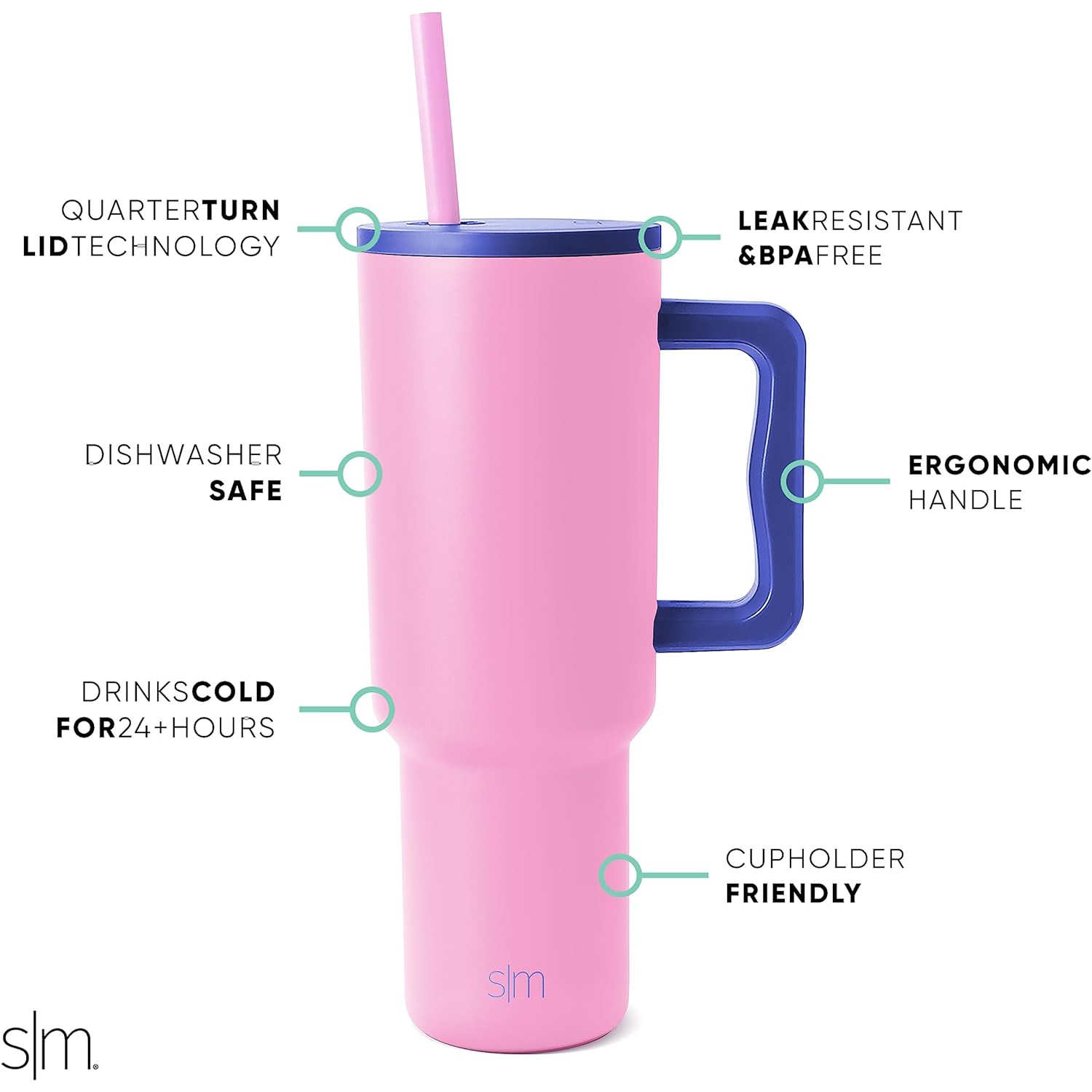 Simple Modern 40 oz Tumbler with Handle and Straw | Insulated Stainless Steel Water Bottle Iced Coffee Cup Travel Mug | Gifts for Women & Men | Trek