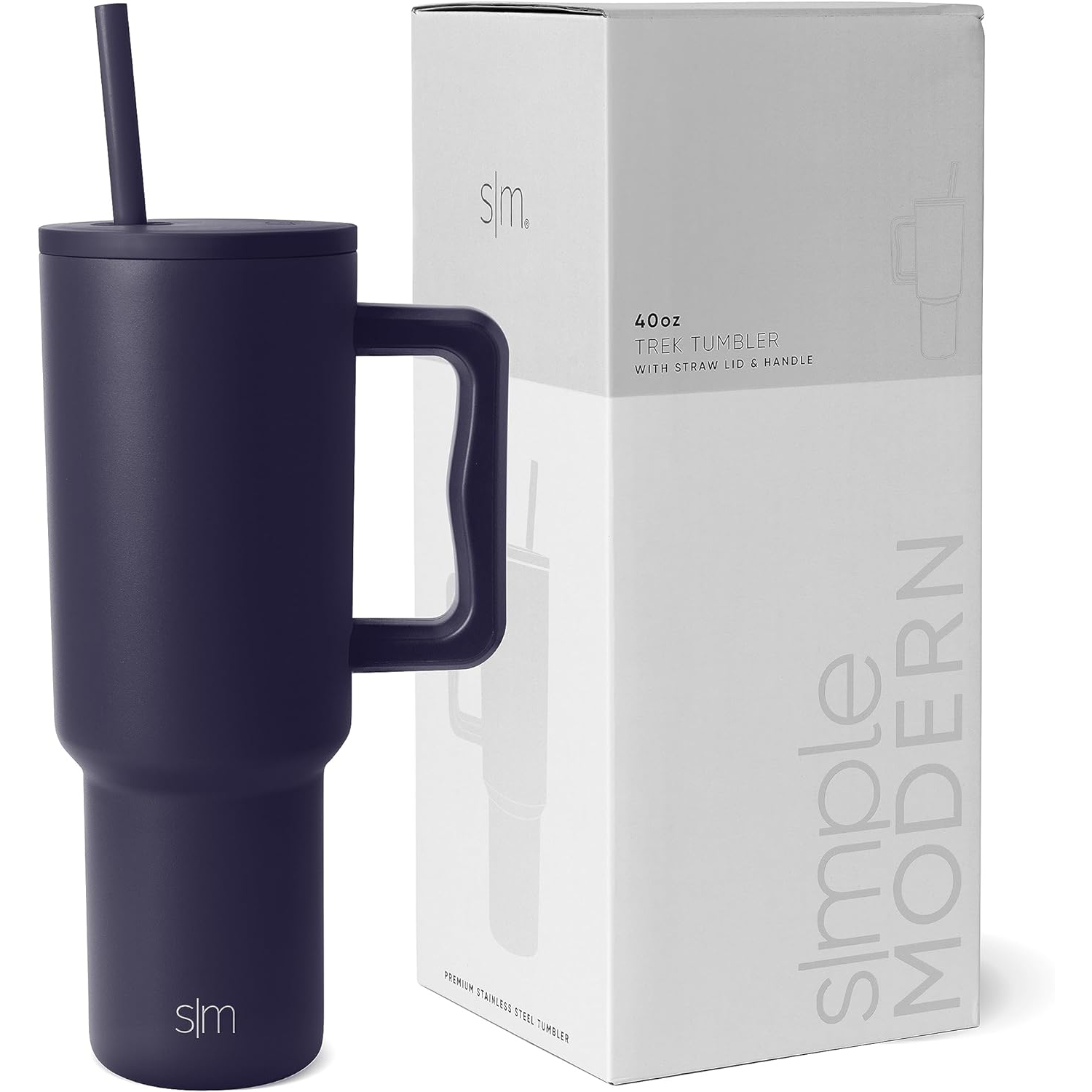 Gobelet moderne 40&nbsp;oz simple avec poignée et paille | tasse à café glacé en acier inoxydable isotherme tasse à café | cadeaux pour femmes et