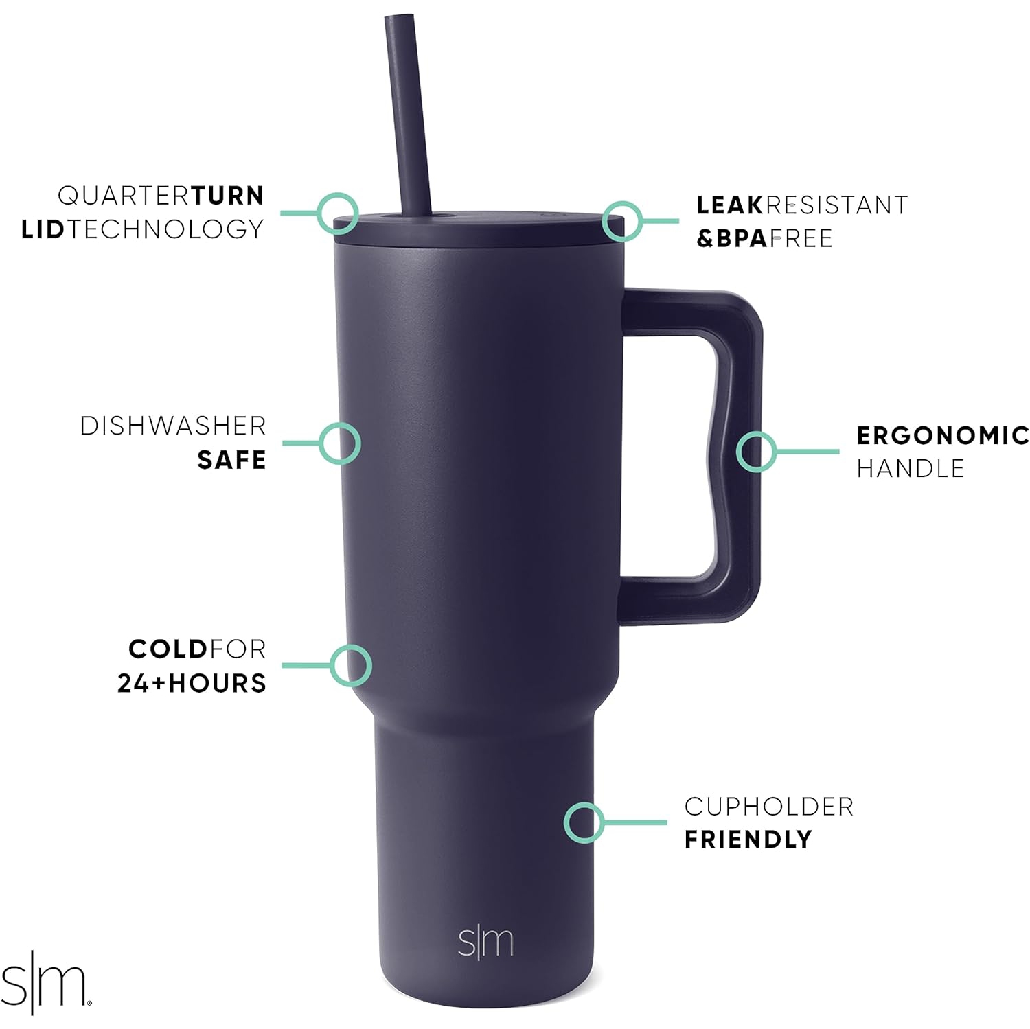 Gobelet moderne 40&nbsp;oz simple avec poignée et paille | tasse à café glacé en acier inoxydable isotherme tasse à café | cadeaux pour femmes et