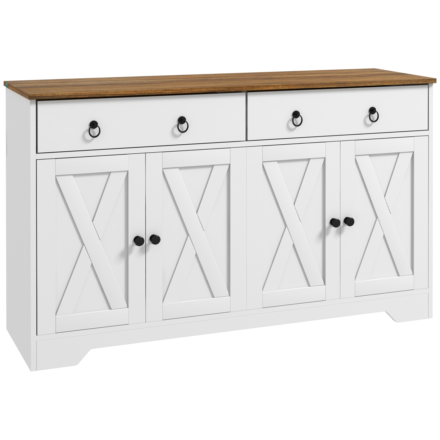 HOMCOM Sideboard, Buffet Cabinet with 2 Drawers, 2 Storage Cabinets, 4 Barn-style Doors and Adjustable Shelves, Farmhouse Kitchen Cabinet, White