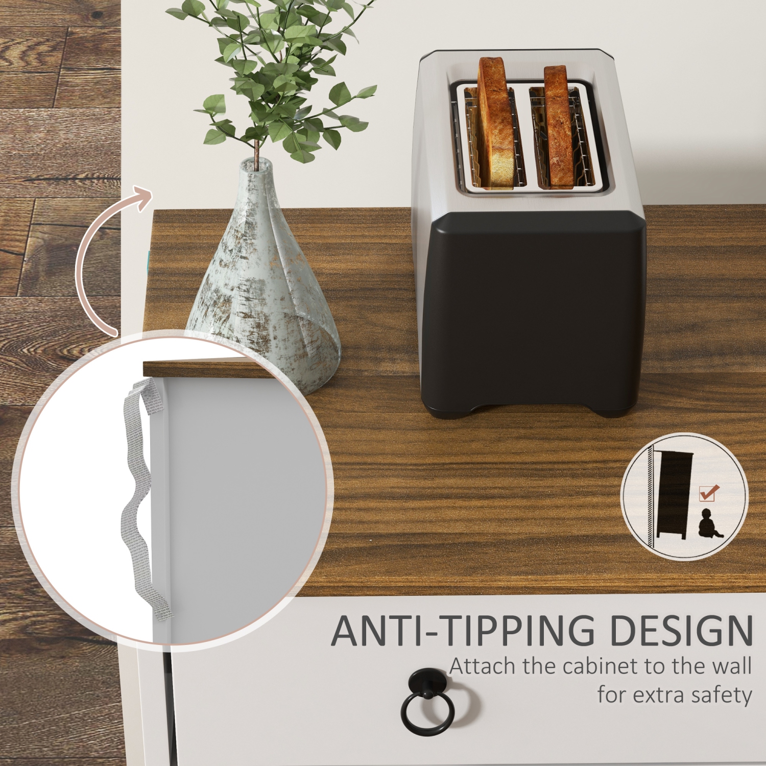 HOMCOM – Buffet avec rangement, armoire de cuisine de 48&nbsp;po avec 2 tiroirs et 4 portes de grange, armoire de bar à café Farmhouse, blanc