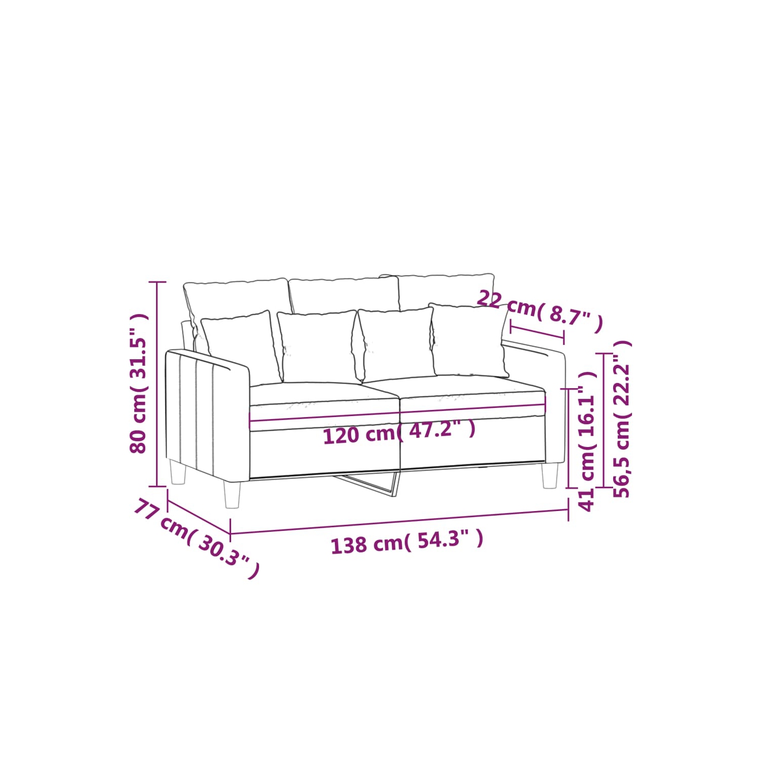 Sofa à 2 places en velours 120 cm gris pâle de vidaXL