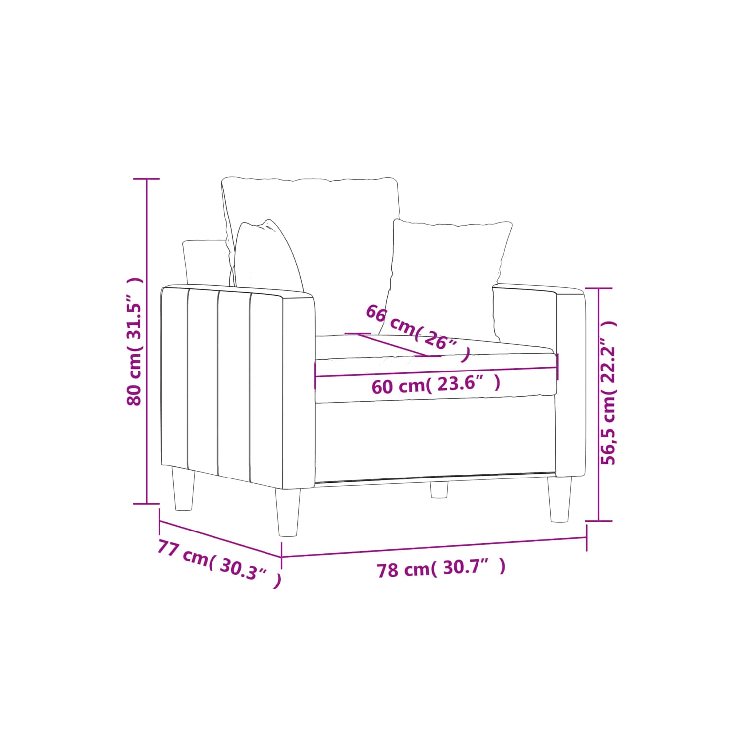 vidaXL Sofa Chair Light Grey 60 cm Velvet