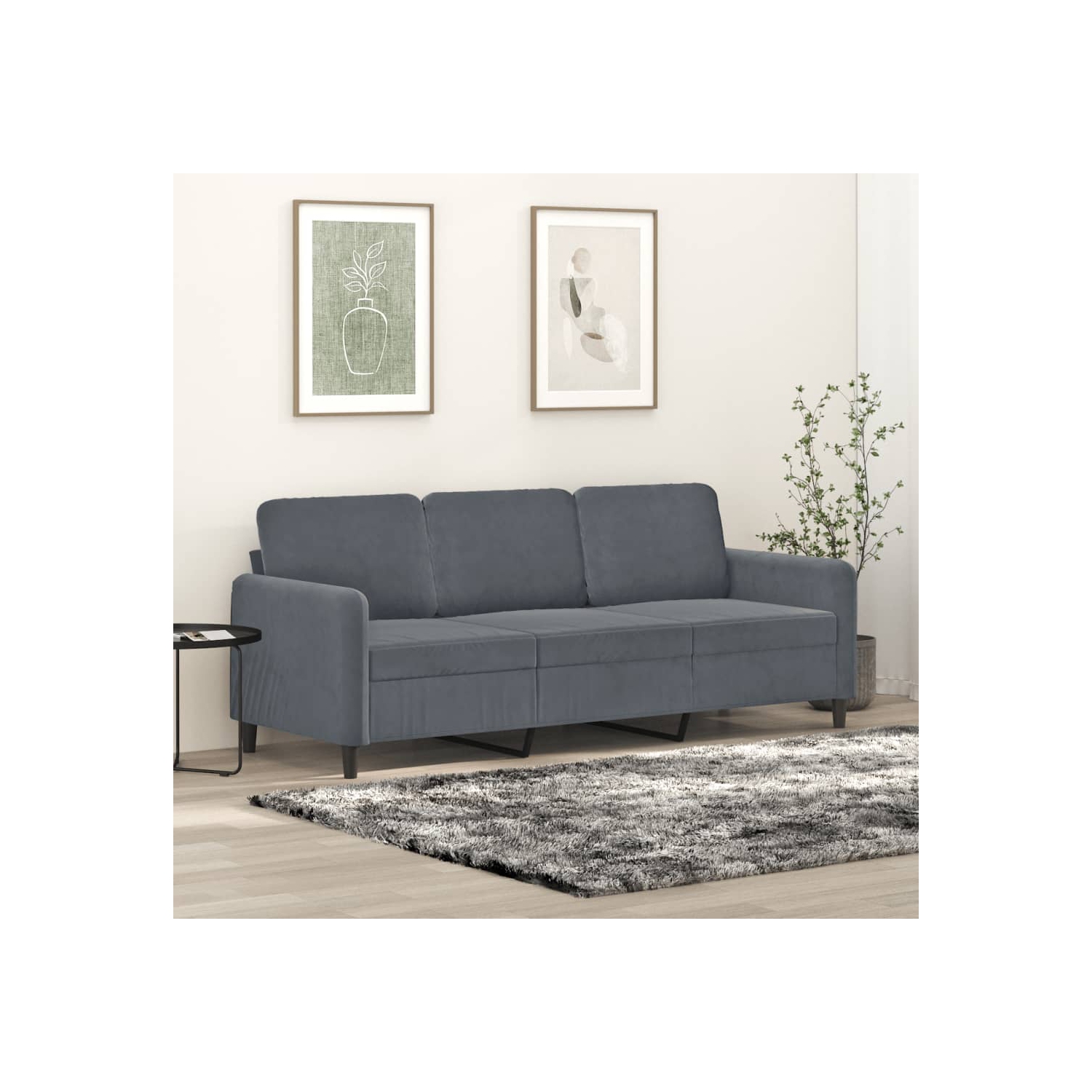 vidaXL 3-Seater Sofa Dark Grey Velvet 180 cm