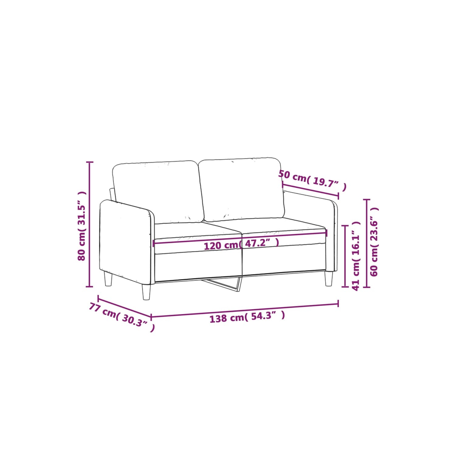 vidaXL 2-Seater Sofa Black 120 cm Fabric