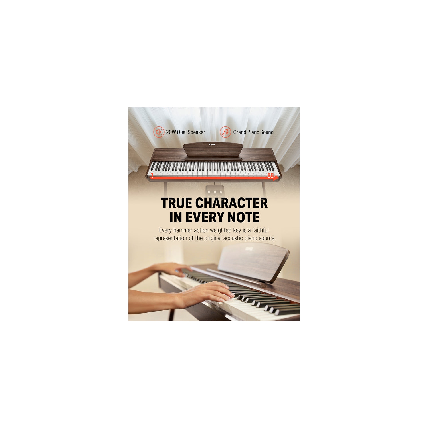 Piano numérique en bois DDP-80 88 Key de Donner, couleur noyer et clavier lesté