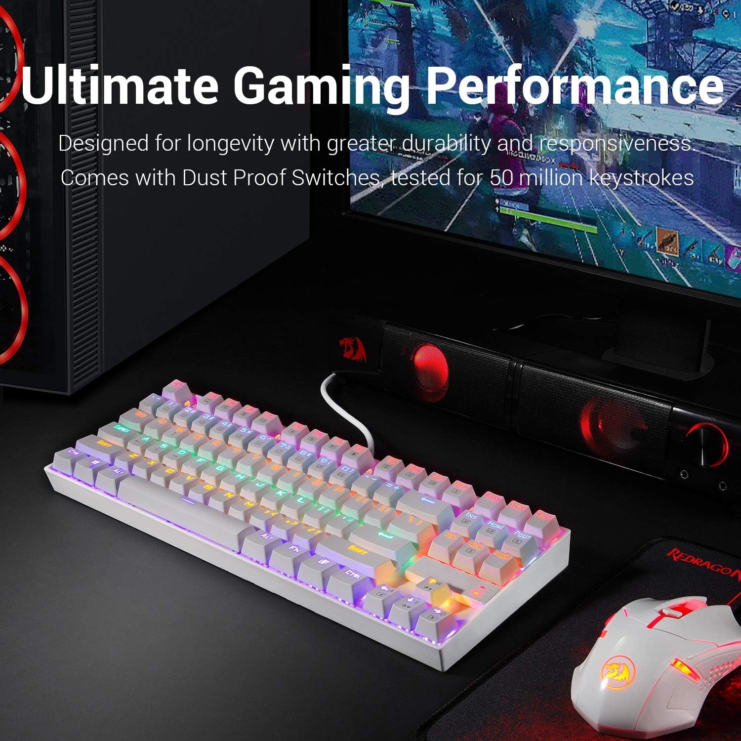 Mechanical Gaming Keyboard 87 Key Rainbow LED Backlit Wired with Anti-Dust Proof Switches for Windows PC