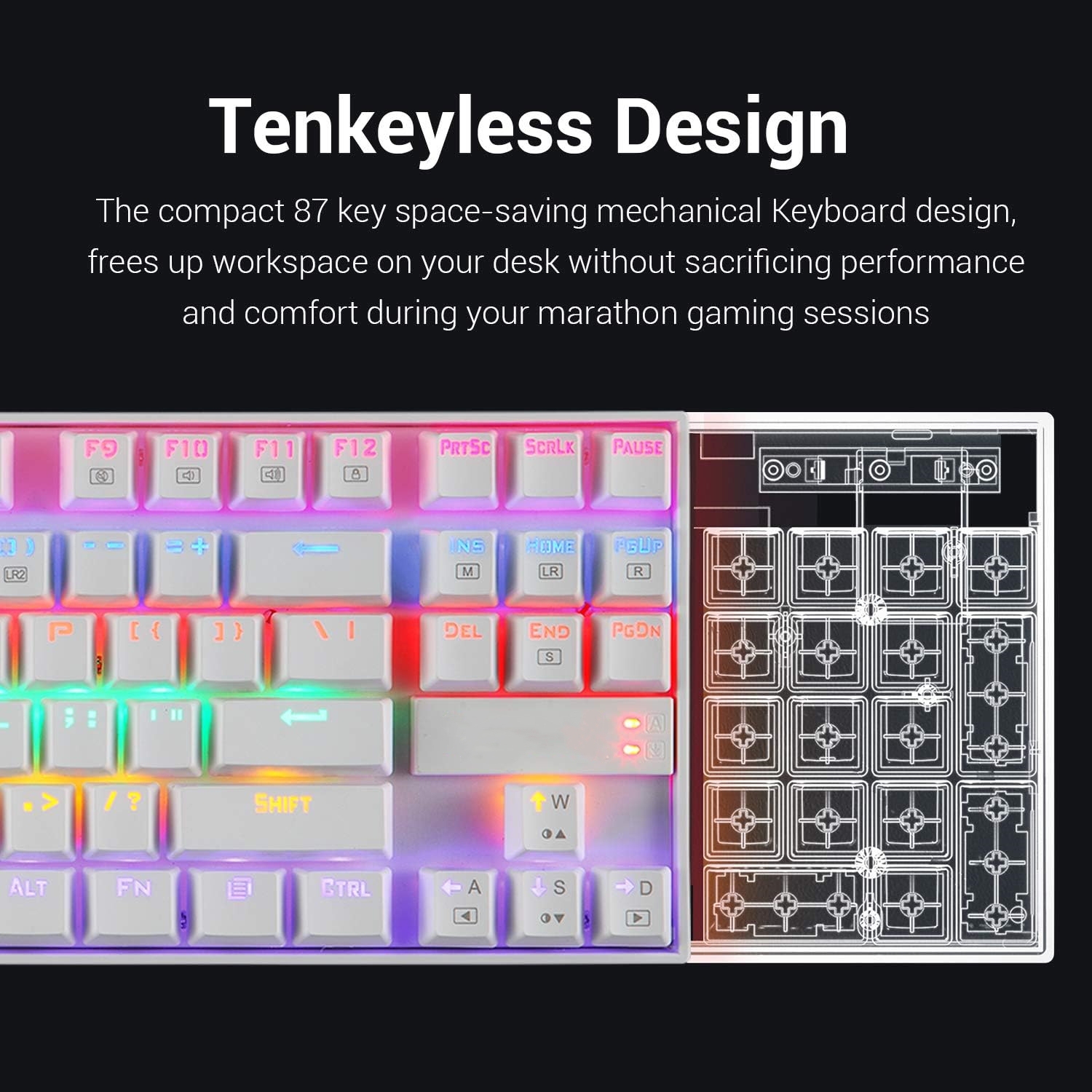 Mechanical Gaming Keyboard 87 Key Rainbow LED Backlit Wired with Anti-Dust Proof Switches for Windows PC
