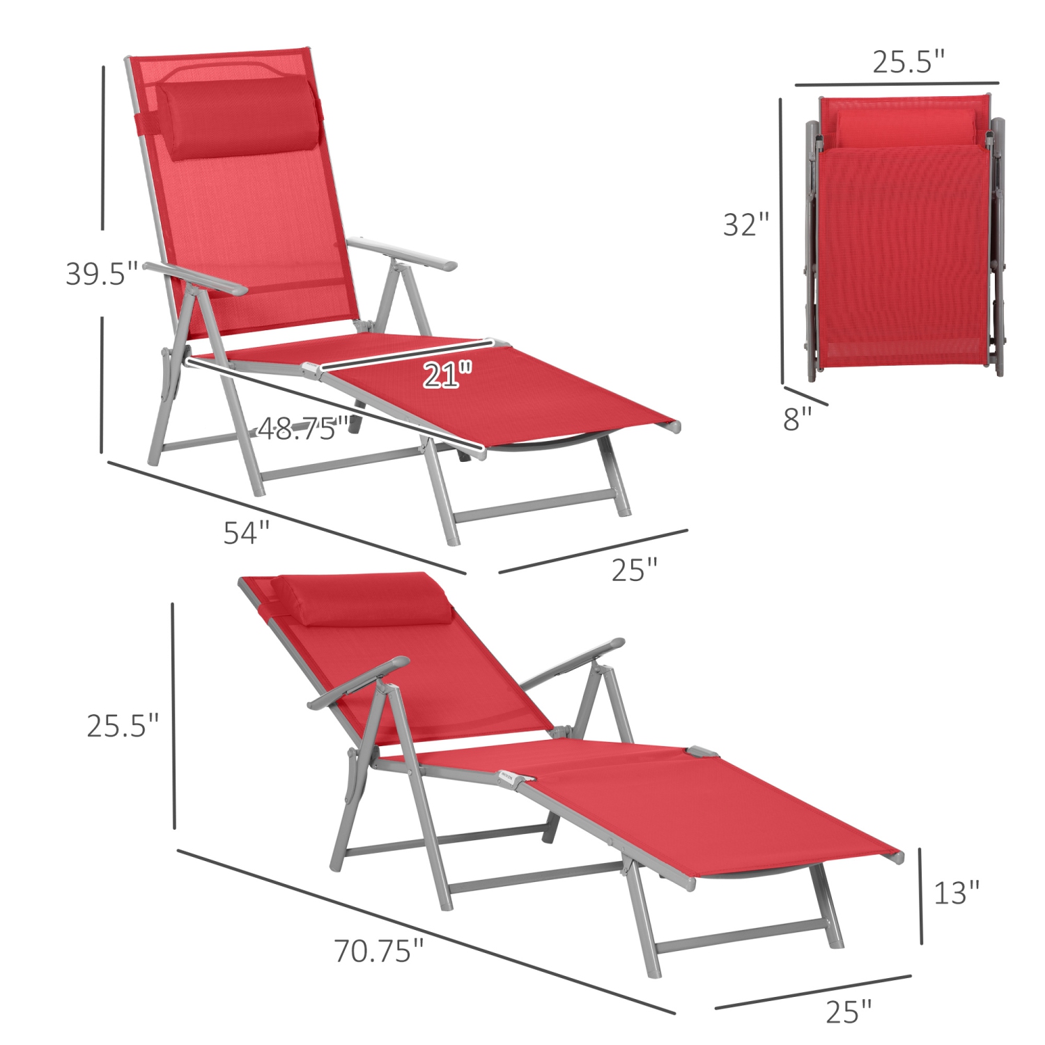 Chaise longue de jardin pliante et ajustable avec coussin Outsunny, chaise longue extérieure, Garden Beach Gravity Lounge, 7 positions de dossier