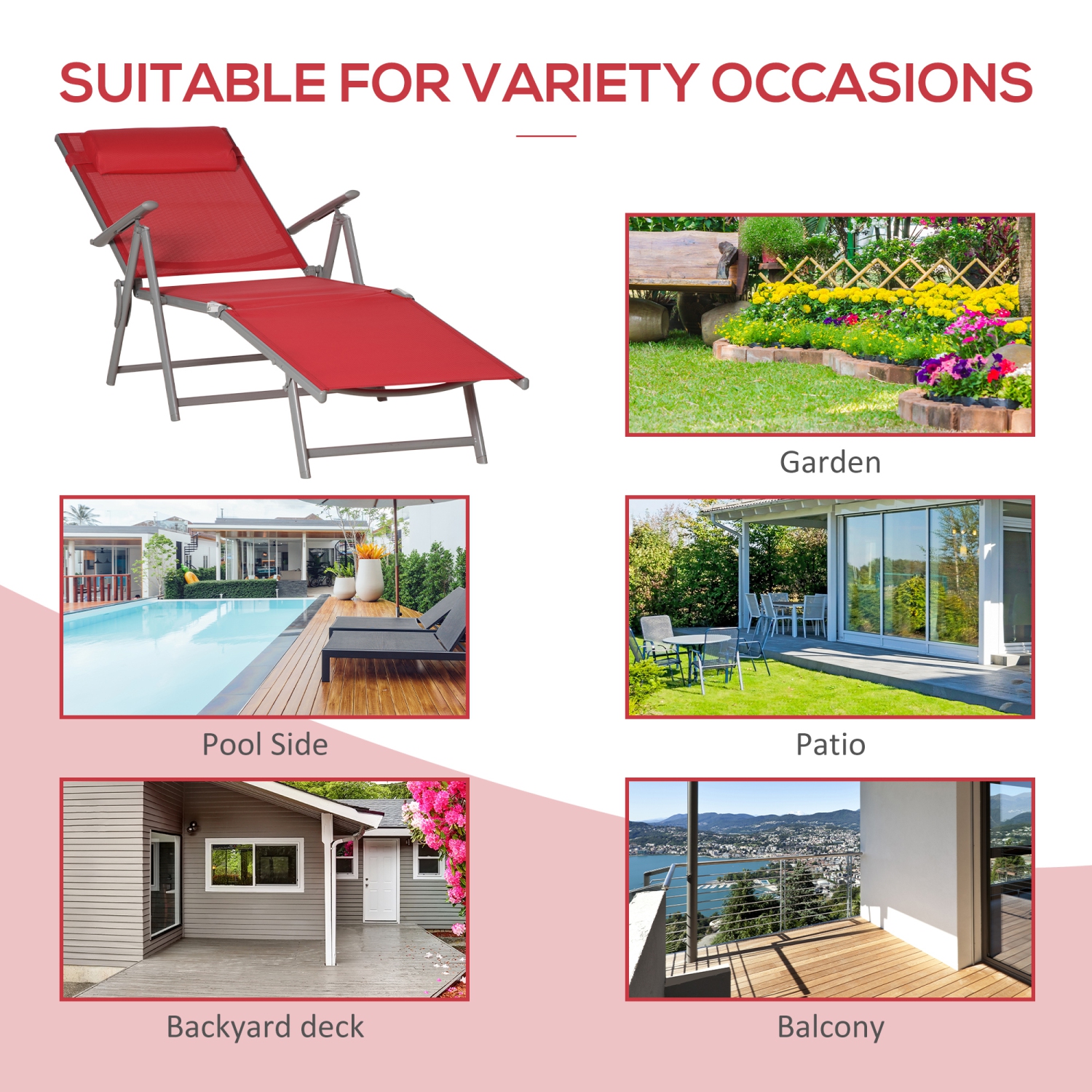 Chaise longue de jardin pliante et ajustable avec coussin Outsunny, chaise longue extérieure, Garden Beach Gravity Lounge, 7 positions de dossier