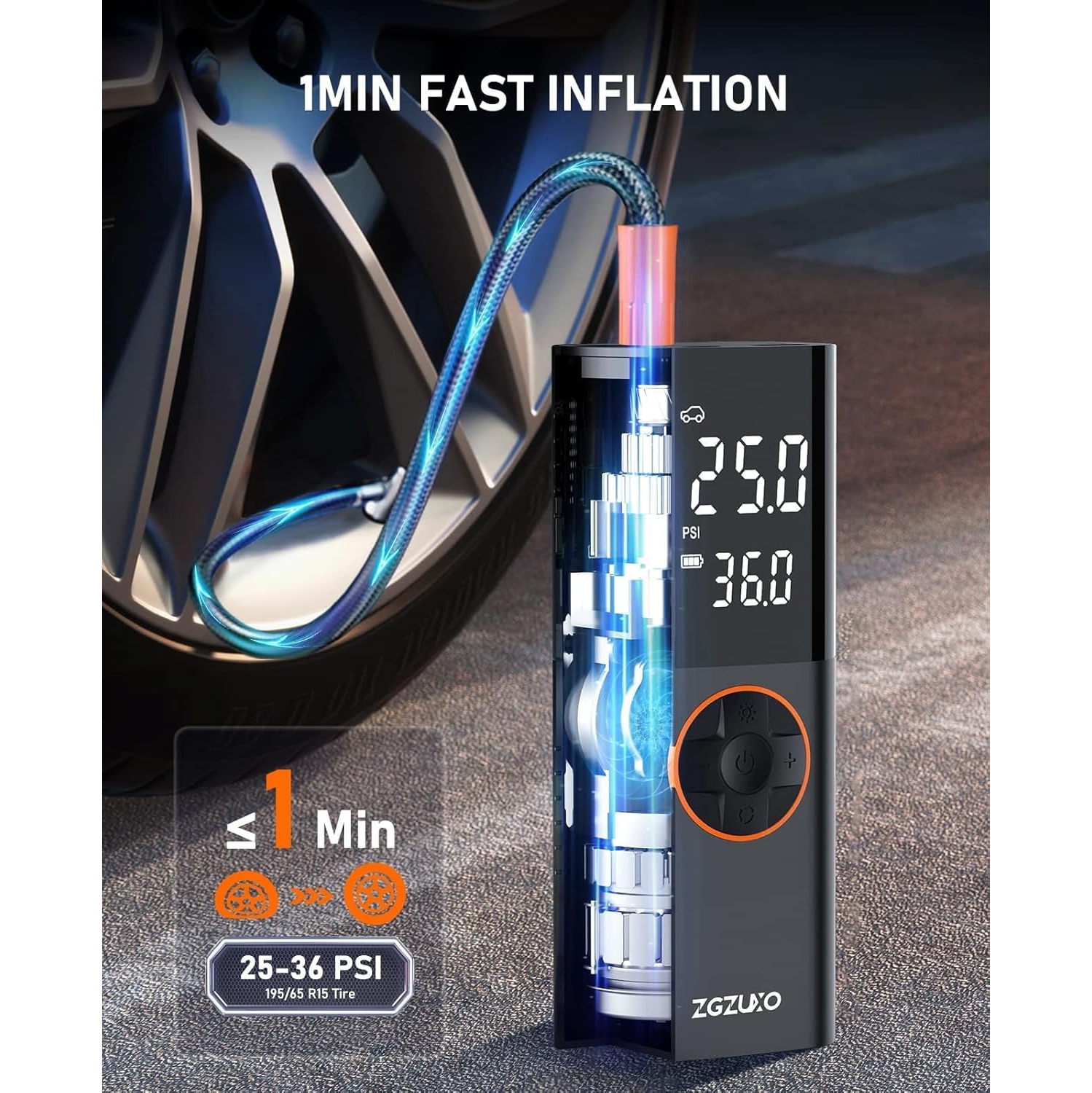 Gonfleur de pneus portative avec 150 lb/po² & 12 V DC – Compresseur d'air sans fil pour voiture, vélo, moto et équipement de sport, arrêt