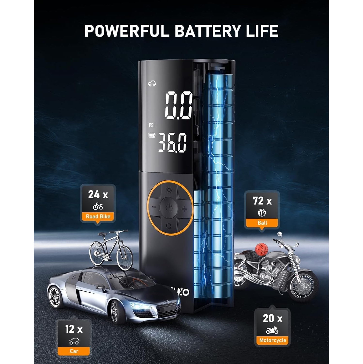 Gonfleur de pneus portative avec 150 lb/po² & 12 V DC – Compresseur d'air sans fil pour voiture, vélo, moto et équipement de sport, arrêt