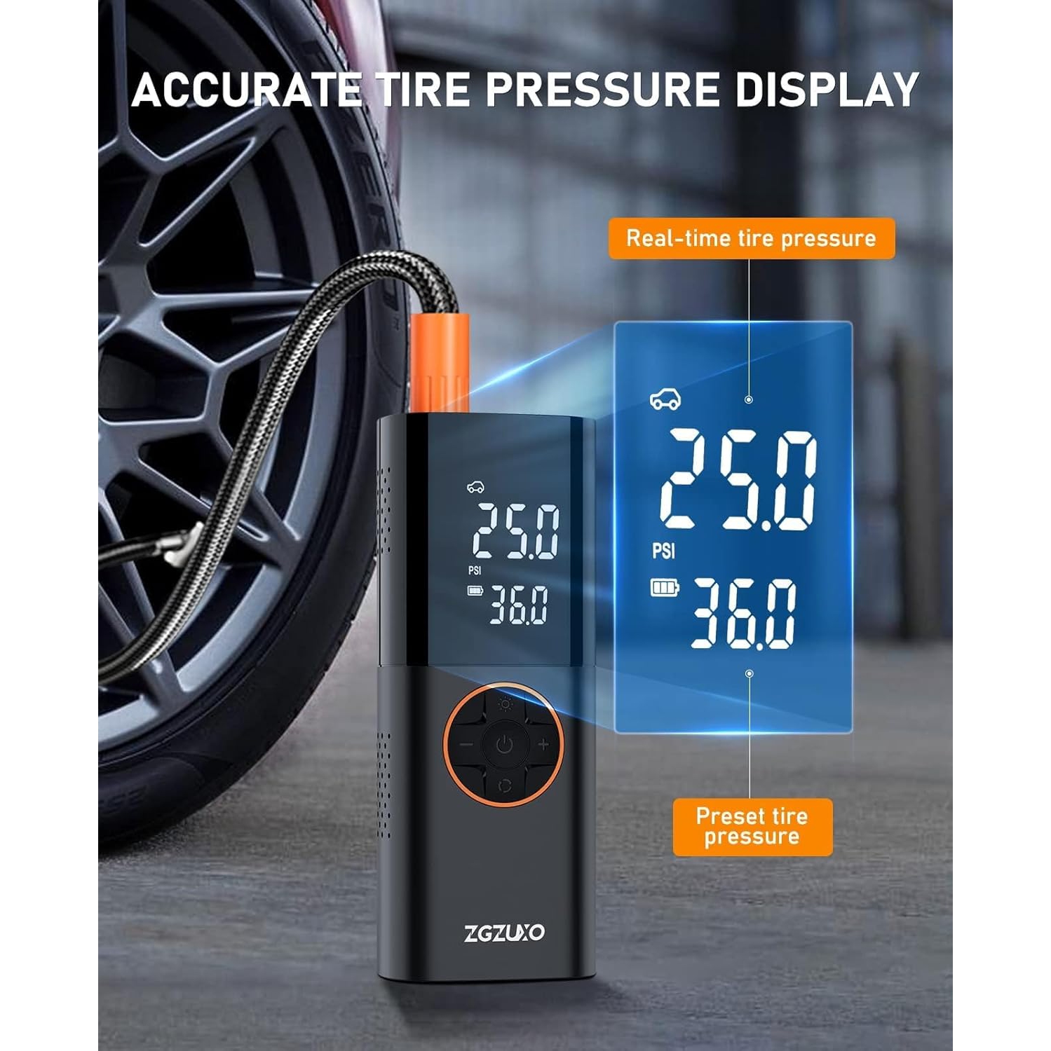 Gonfleur de pneus portative avec 150 lb/po² & 12 V DC – Compresseur d'air sans fil pour voiture, vélo, moto et équipement de sport, arrêt