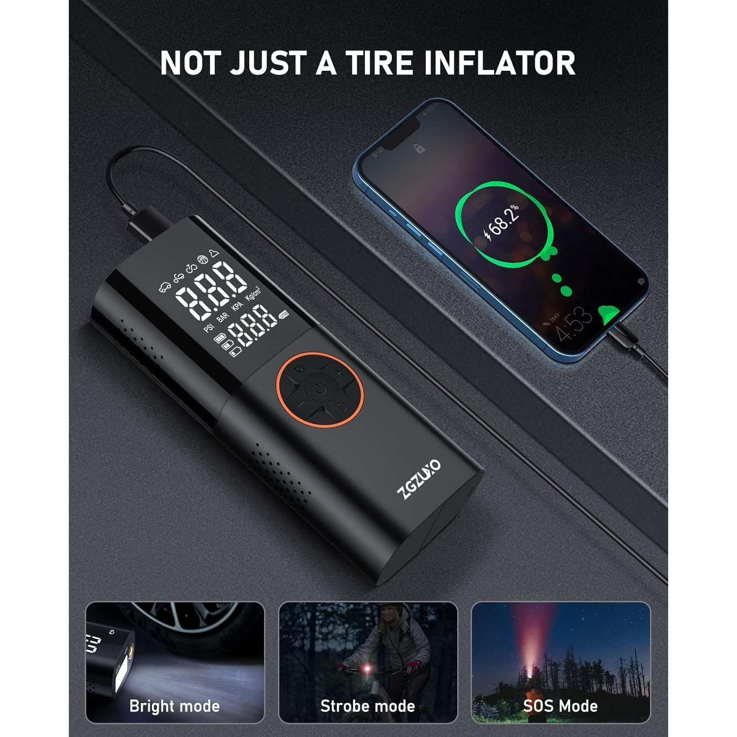 Gonfleur de pneus portative avec 150 lb/po² & 12 V DC – Compresseur d'air sans fil pour voiture, vélo, moto et équipement de sport, arrêt