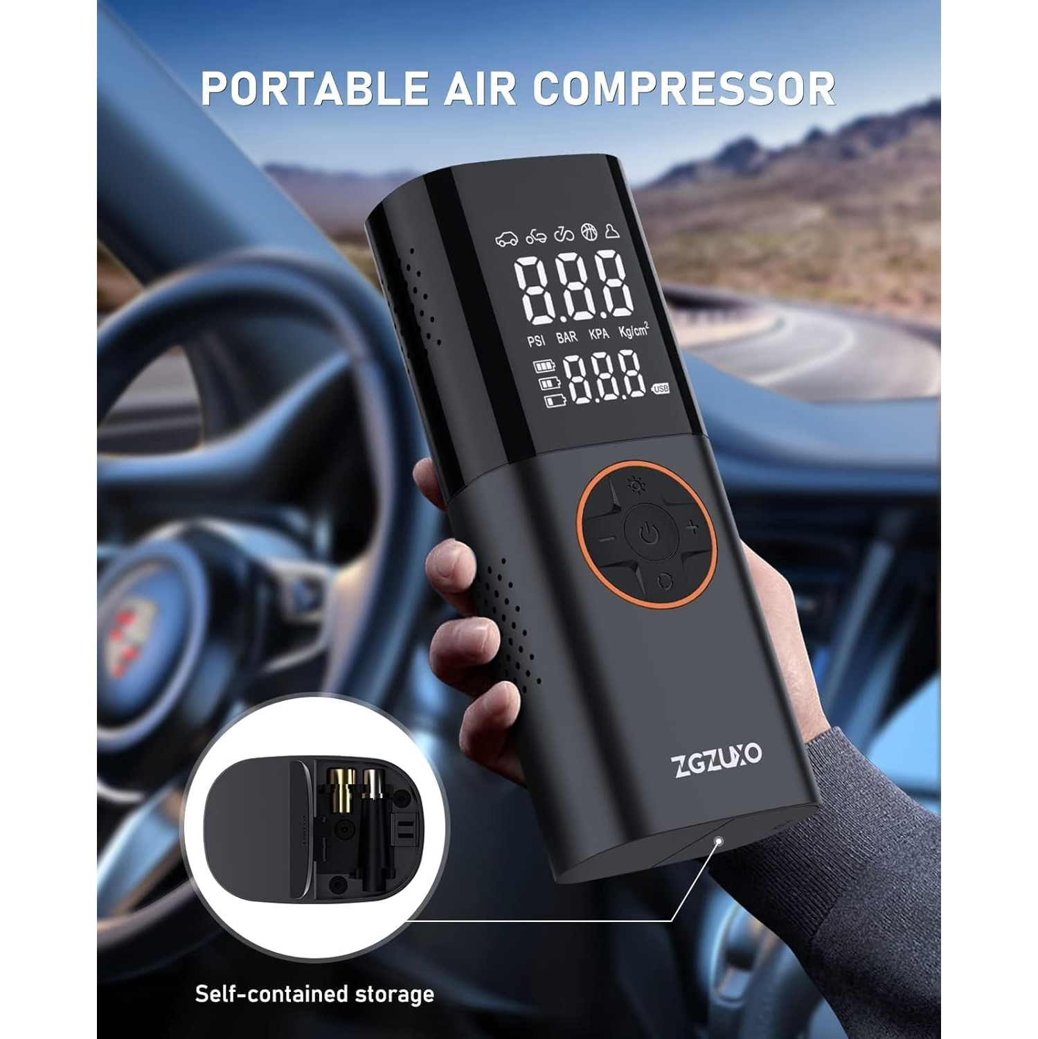 Gonfleur de pneus portative avec 150 lb/po² & 12 V DC – Compresseur d'air sans fil pour voiture, vélo, moto et équipement de sport, arrêt