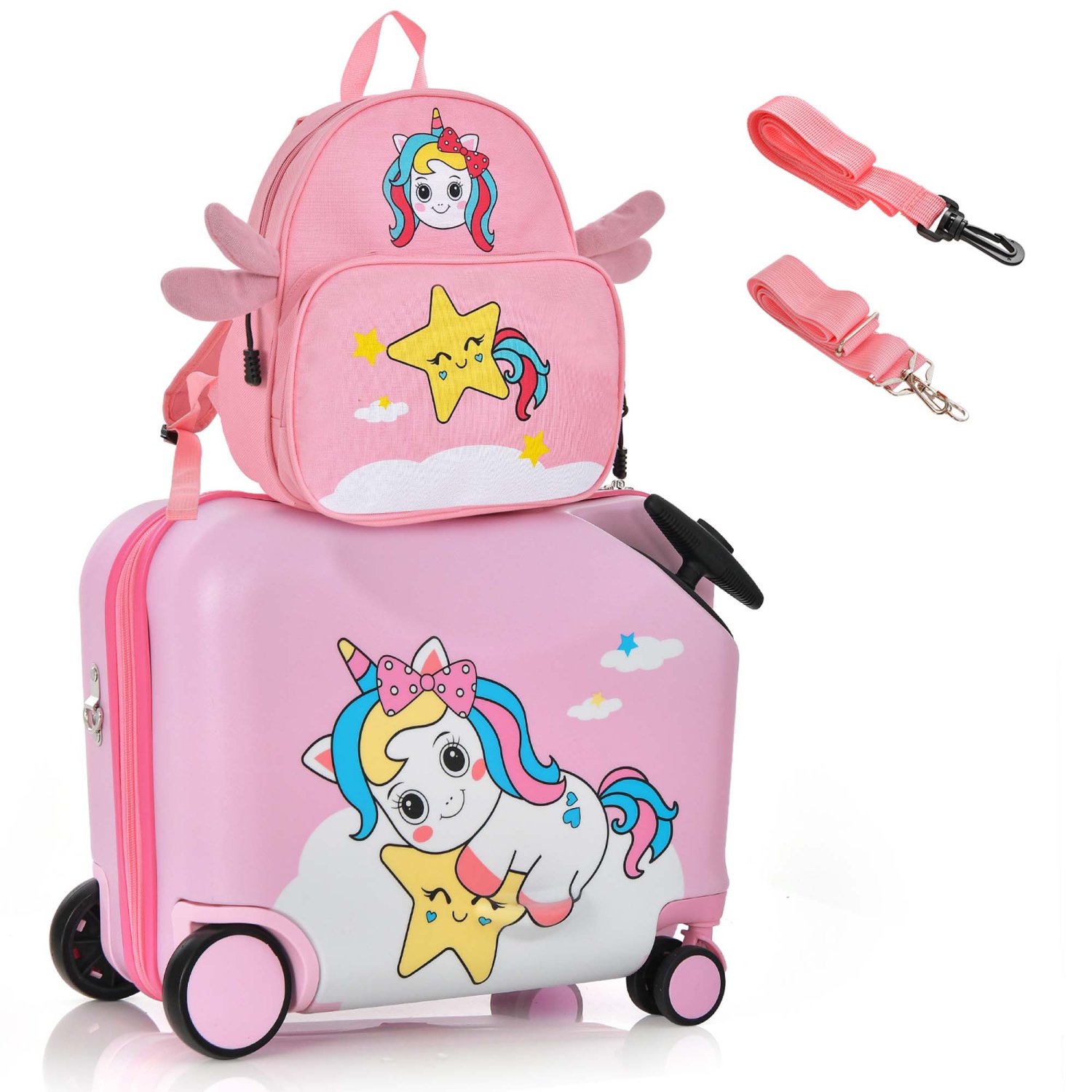 Ensemble de valises porteur 18 po 2PC pour enfants de Costway et corde anti-perte sac à dos 12 po