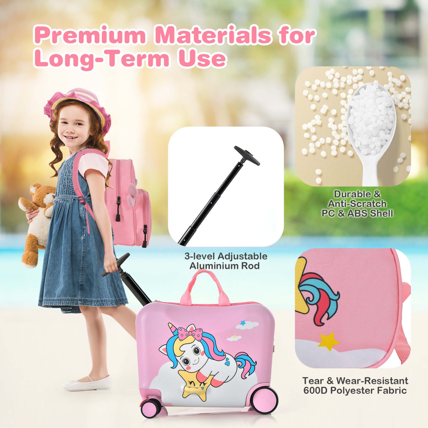 Ensemble de valises porteur 18 po 2PC pour enfants de Costway et corde anti-perte sac à dos 12 po