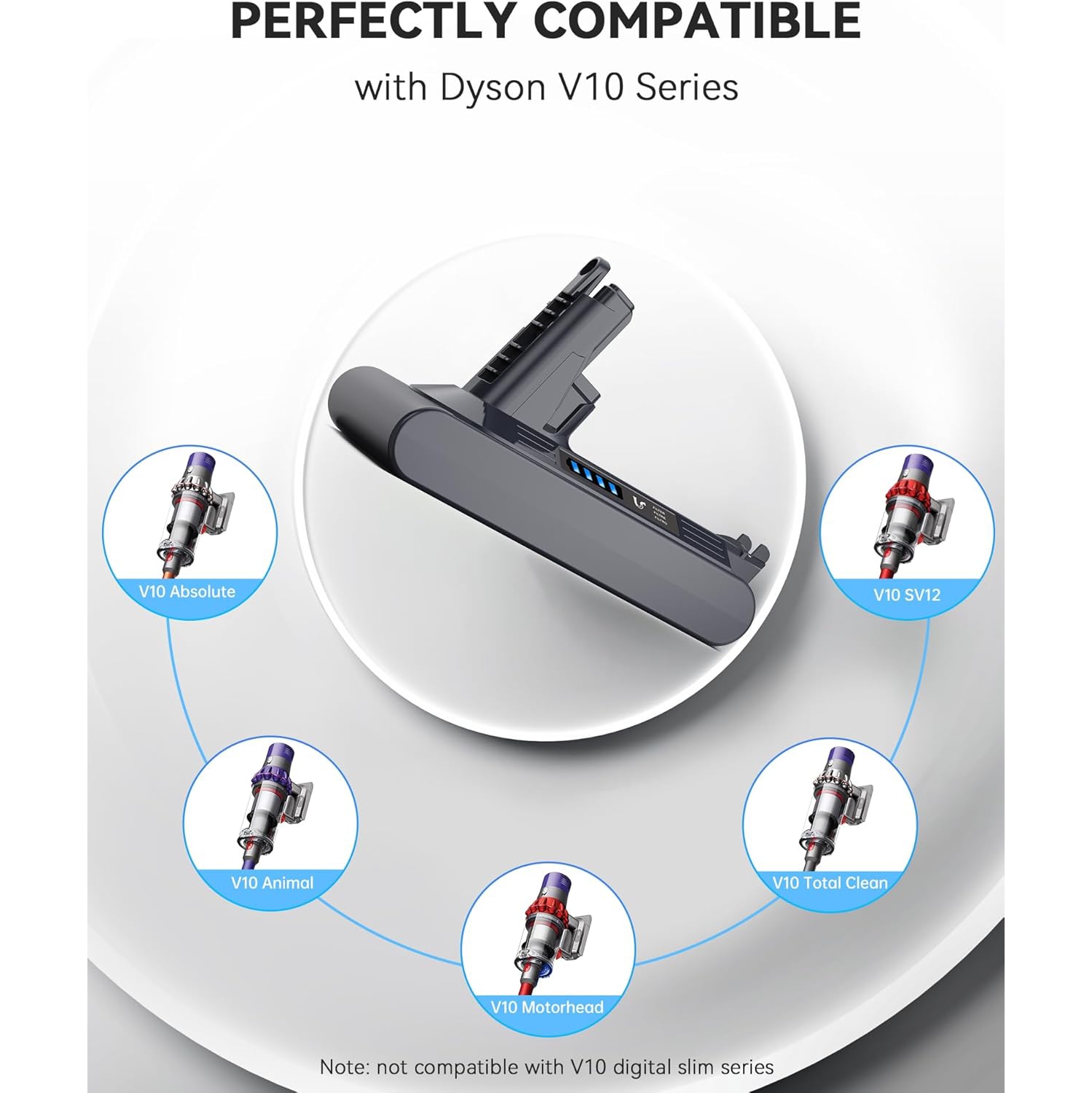 Replacement Battery for Dyson V10 – 25.2V 6500mAh Li-ion, Compatible with V10 Animal, Absolute, Fluffy, Motorhead, Allergy & Total Clean