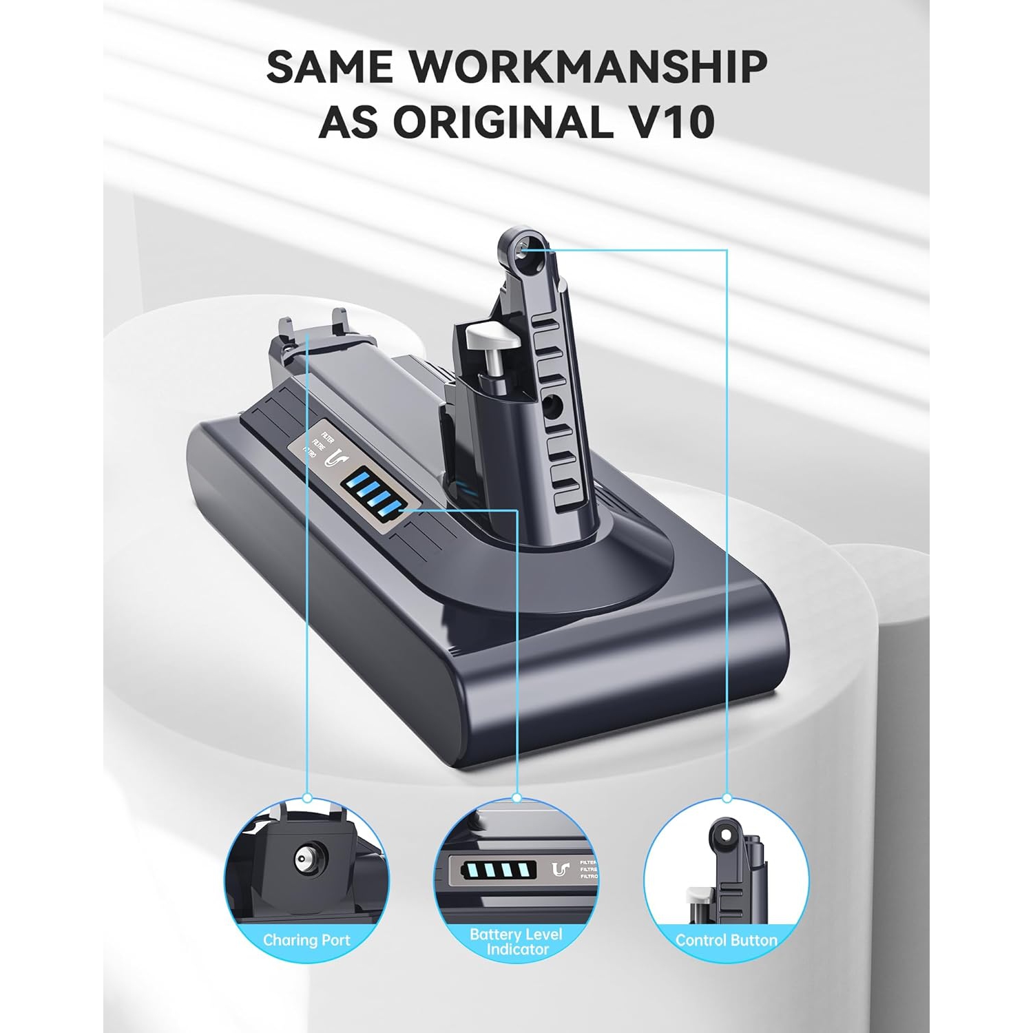 Replacement Battery for Dyson V10 – 25.2V 6500mAh Li-ion, Compatible with V10 Animal, Absolute, Fluffy, Motorhead, Allergy & Total Clean