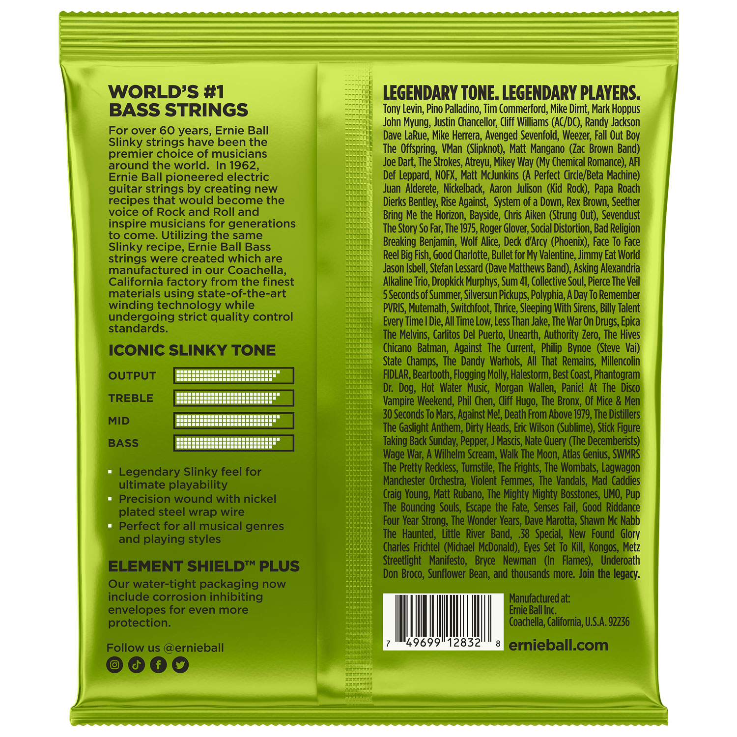 Cordes de basse électrique à bobinage rond 0,050 à 0,105 Regular Slinky Bass d'Ernie Ball