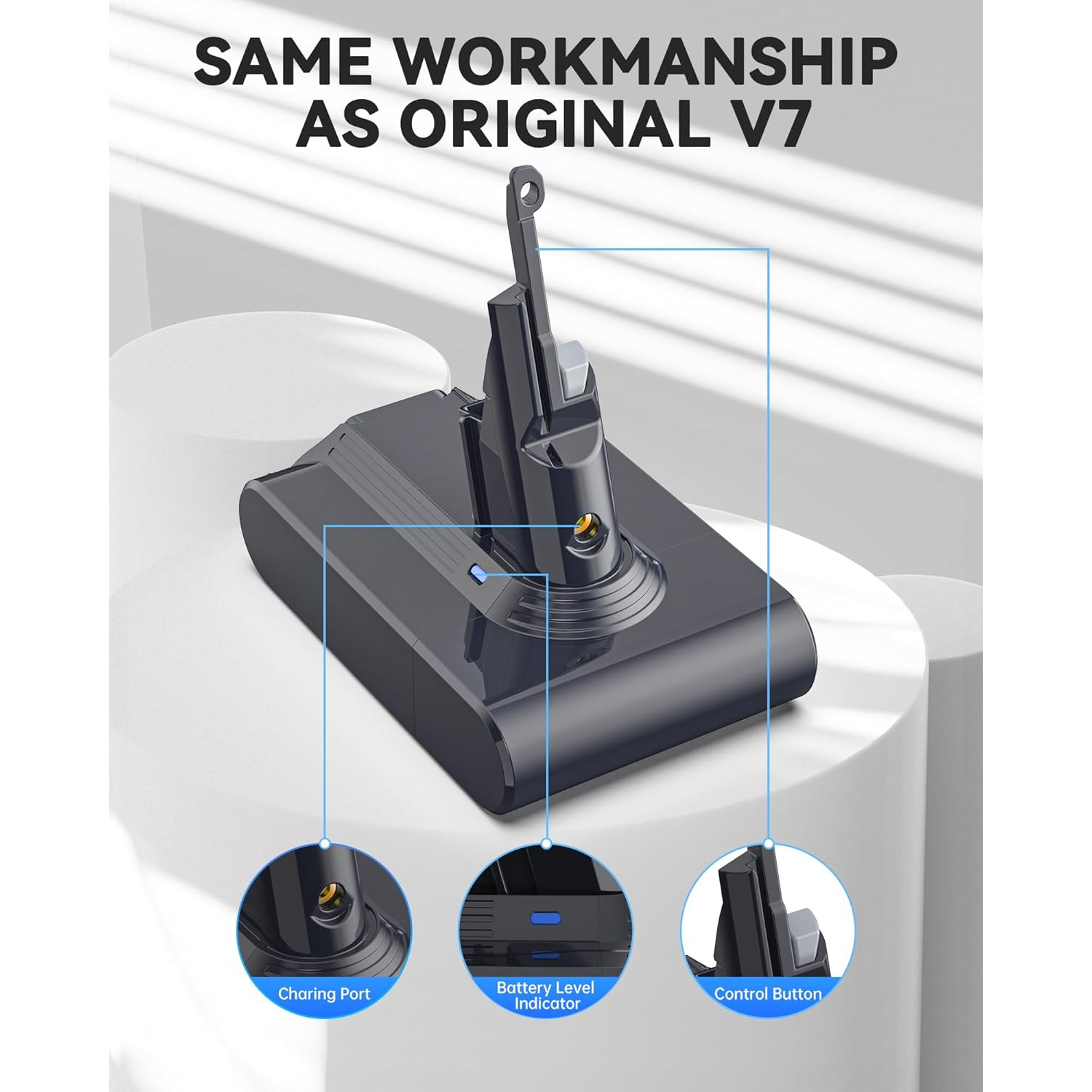 Replacement Battery for Dyson V7 – 21.6V 6500mAh Li-ion, Compatible with SV11 V7 Animal, Motorhead, Absolute + 2 Filters