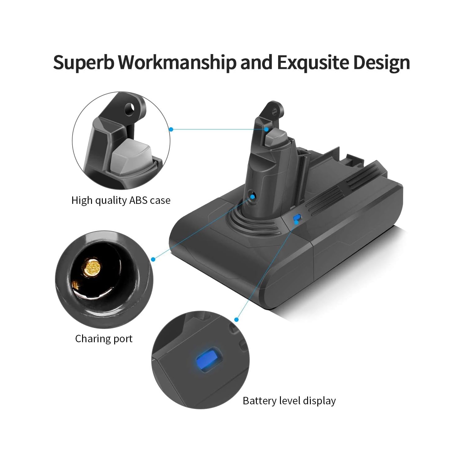 Replacement Battery for Dyson V6 – 21.6V 4600mAh Li-ion for V6 Animal, Absolute, Motorhead, Fluffy Vacuums