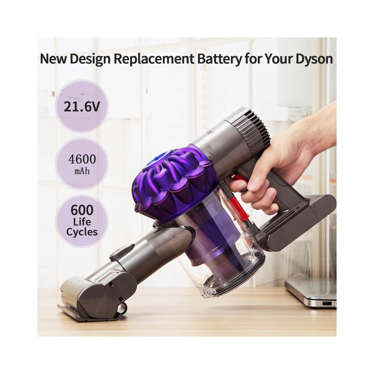 Replacement Battery for Dyson V6 – 21.6V 4600mAh Li-ion for V6 Animal, Absolute, Motorhead, Fluffy Vacuums