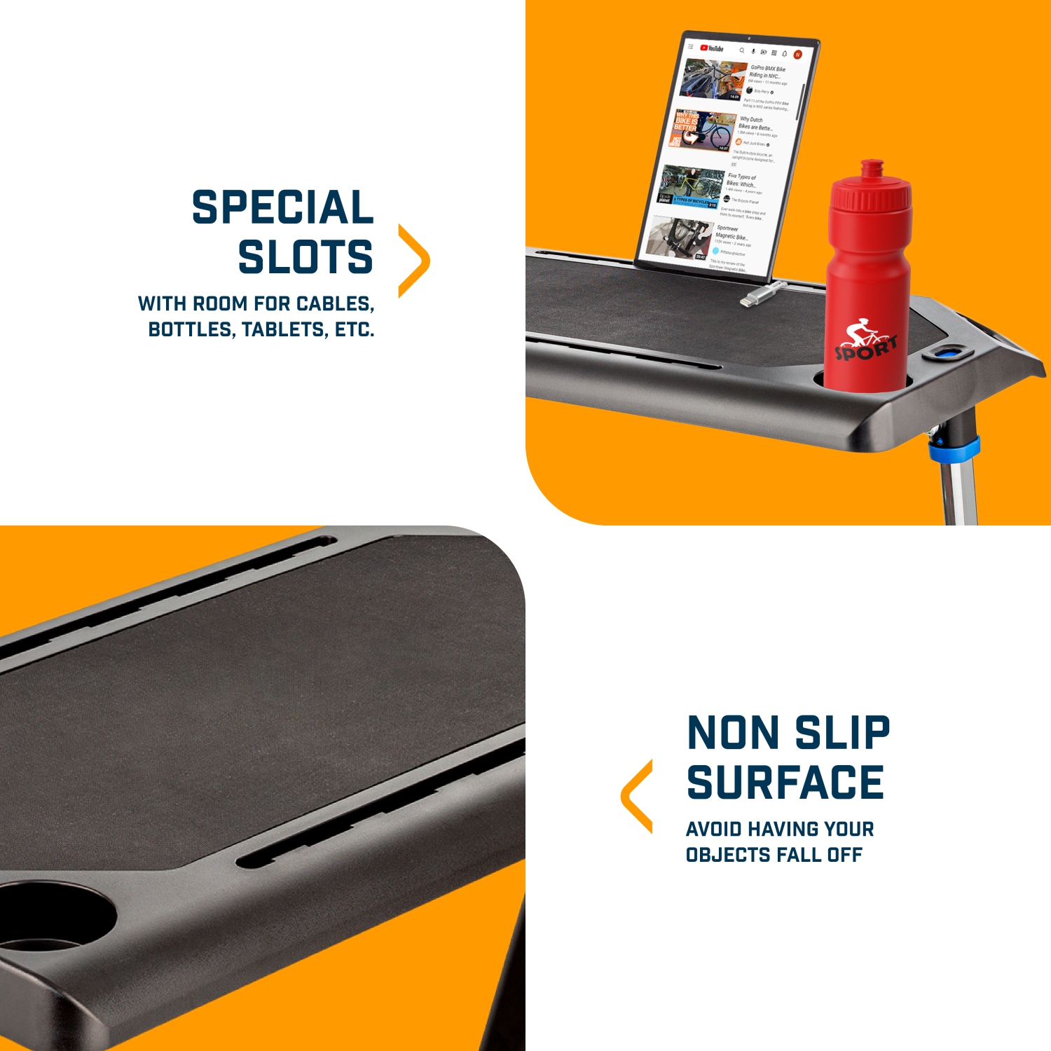 Bureau d'entraînement réglable pour vélo Alpcour - antidérapant, fentes pour gadgets, roues
