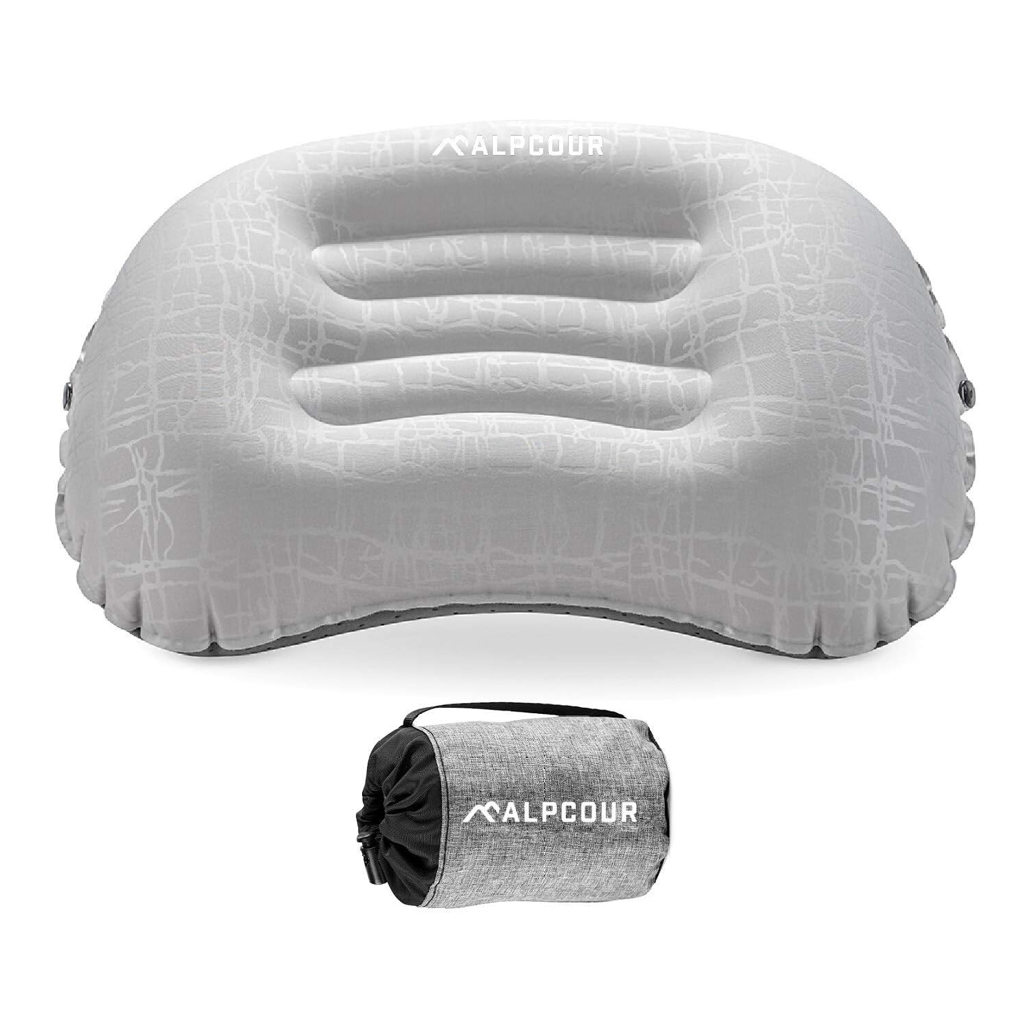 Alpcour Ultralight Inflatable Camping Pillow - Compact, with Carry Case - Frost grey