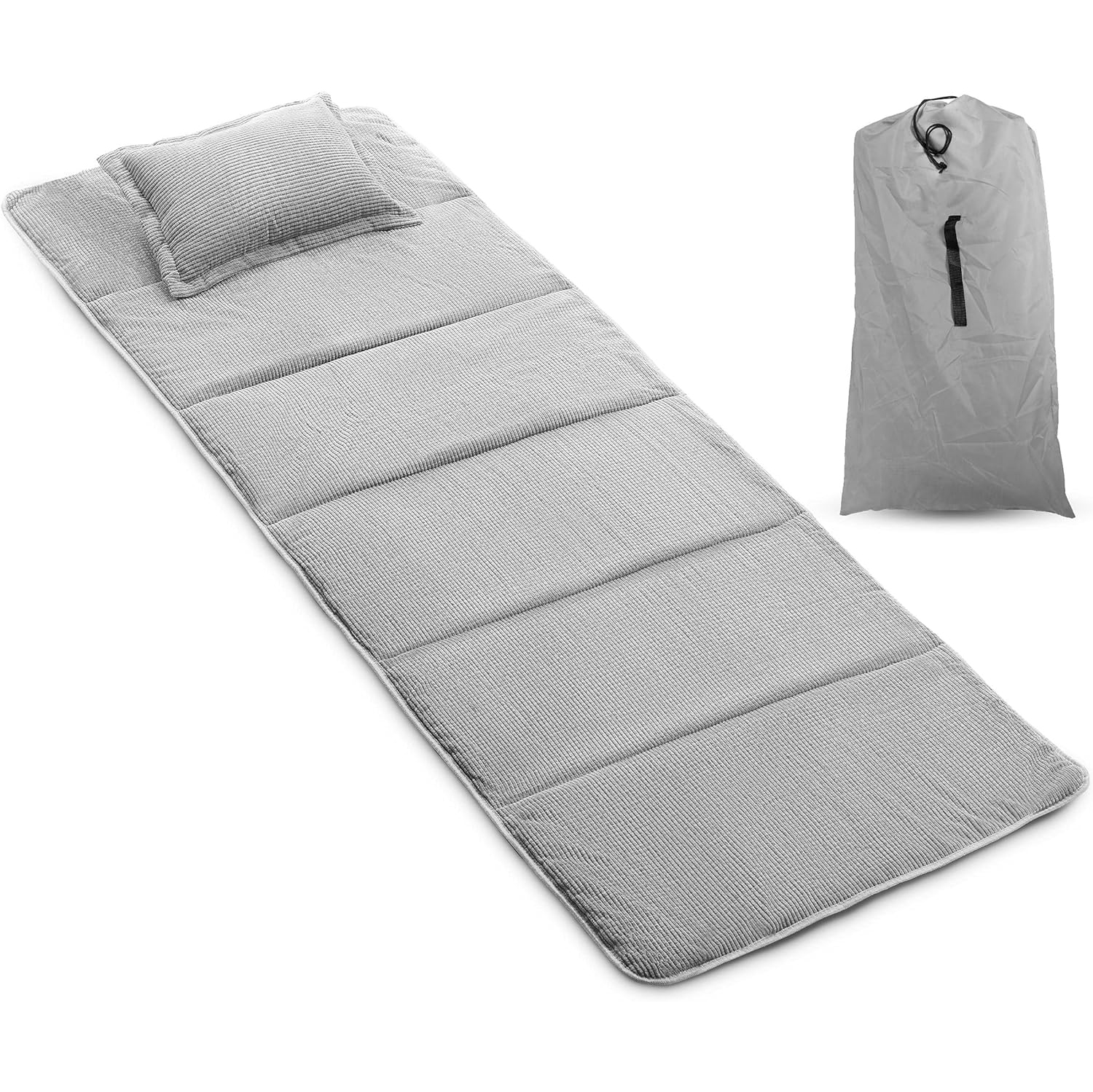 Couvre-matelas de camping pour lit pliant Alpcour - velours côtelé 75 x 28 po, oreiller, étui de transport - Gris