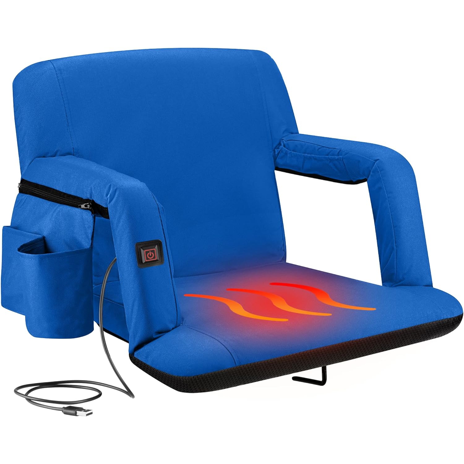 Alpcour Extra-Wide Heated Reclining Stadium Seat - Waterproof, Thick Padding - Blue