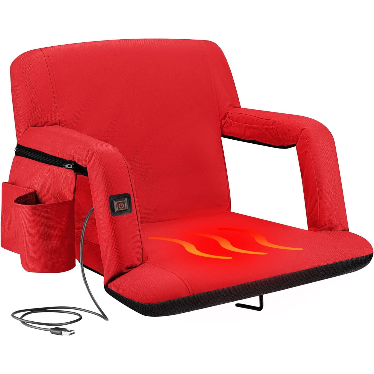 Fauteuil de stade inclinable chauffant extra large Alpcour - étanche, rembourrage épais - Rouge