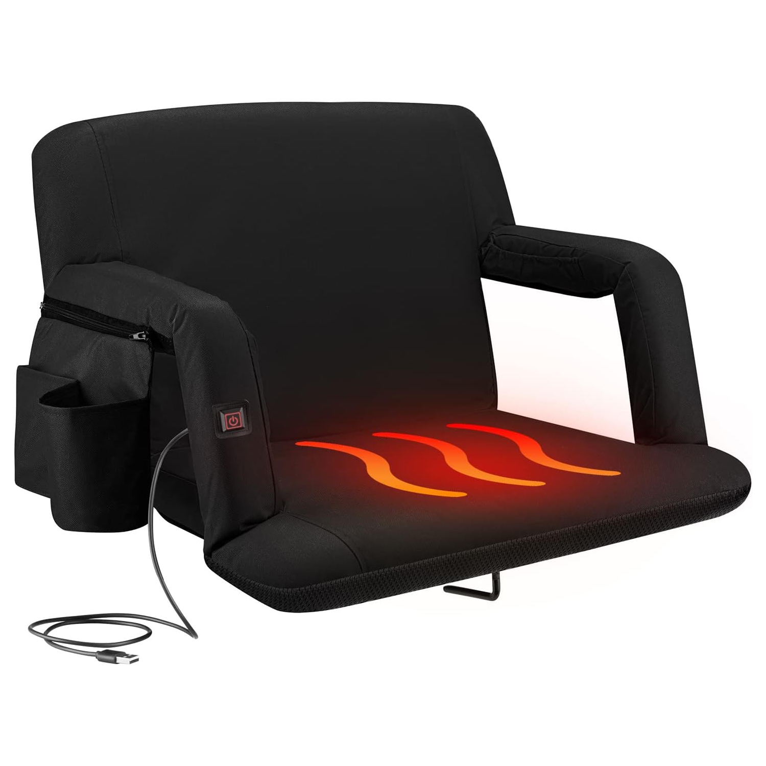 Alpcour Extra-Wide Heated Reclining Stadium Seat - Waterproof, Thick Padding - Black