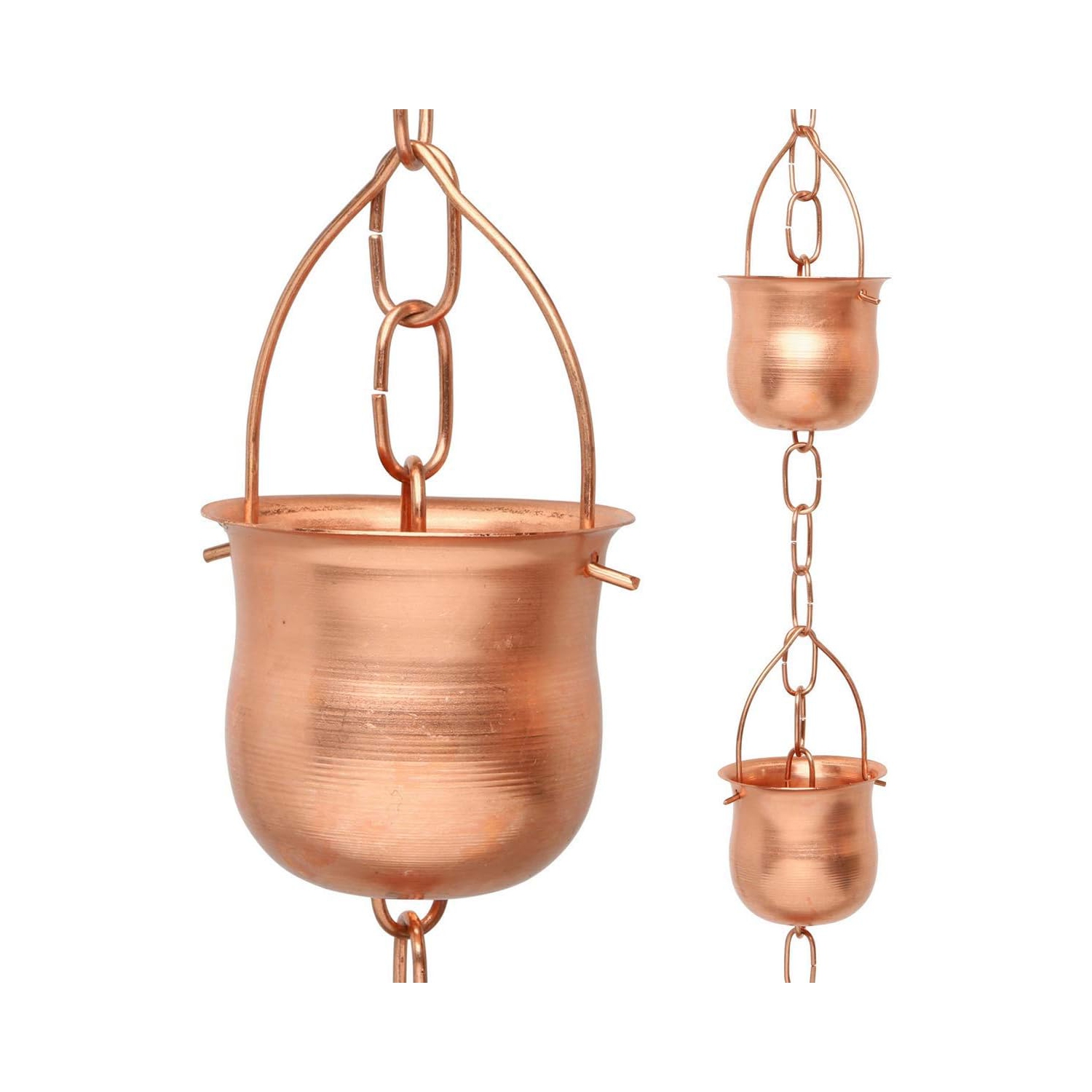 Marrgon Copper Rain Chain - Pot Style Cups for Gutter Downspout Replacement
