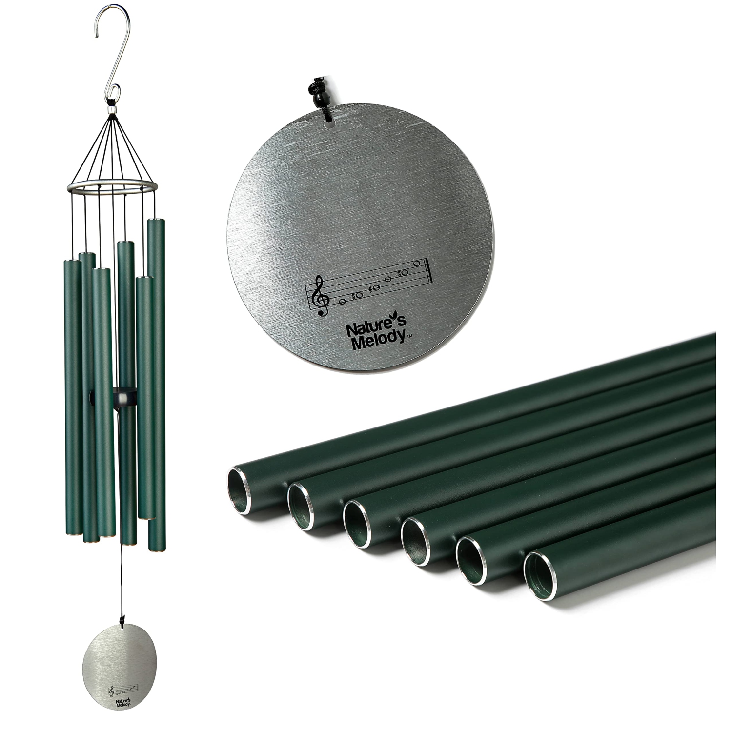 Nature's Melody Aureole Tunes Wind Chimes - 6-Tube, B Pentatonic Scale - 28" - Forest Green