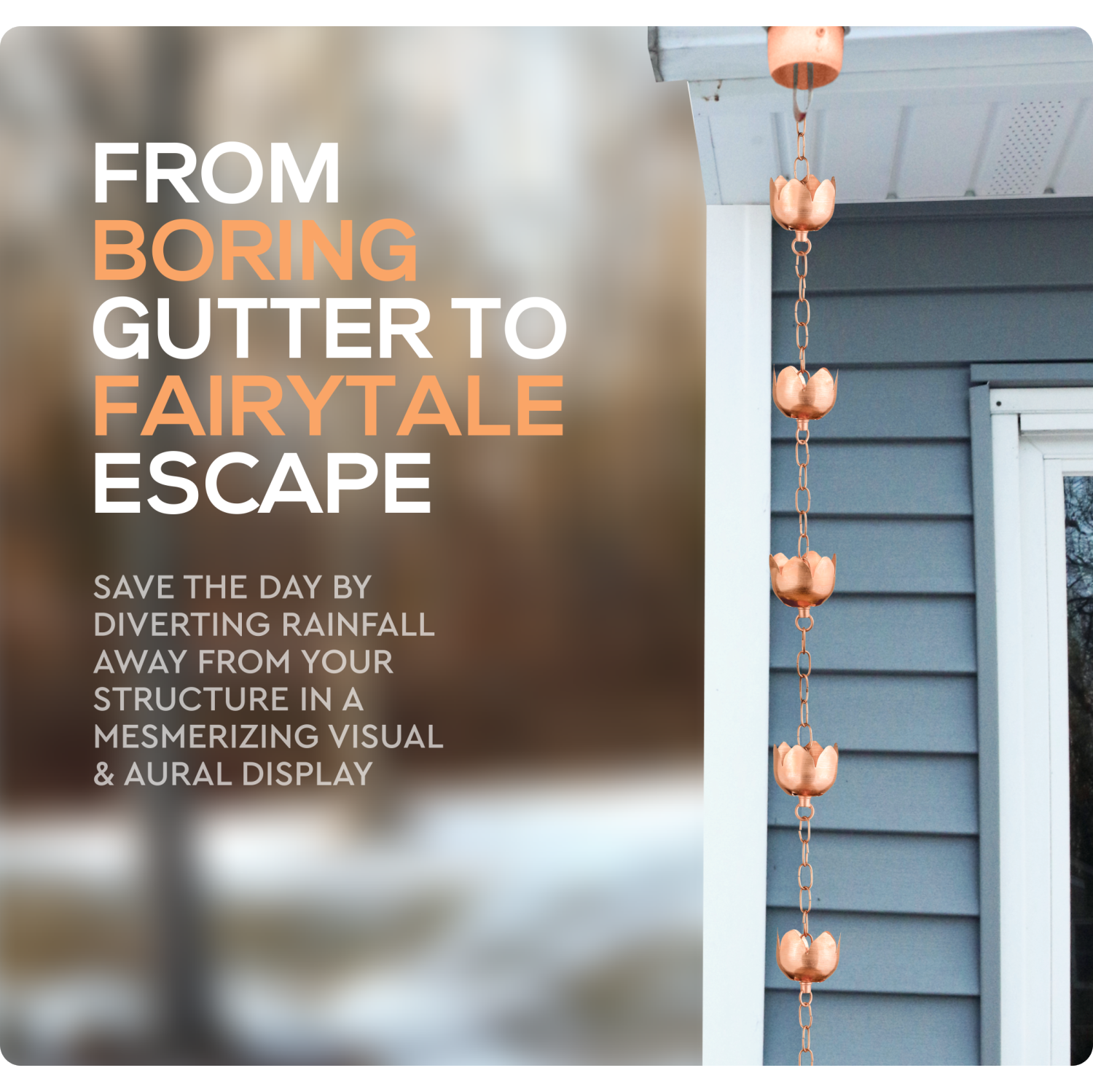 Marrgon Copper Rain Chain - Tulip Style Cups for Gutter Downspout Replacement