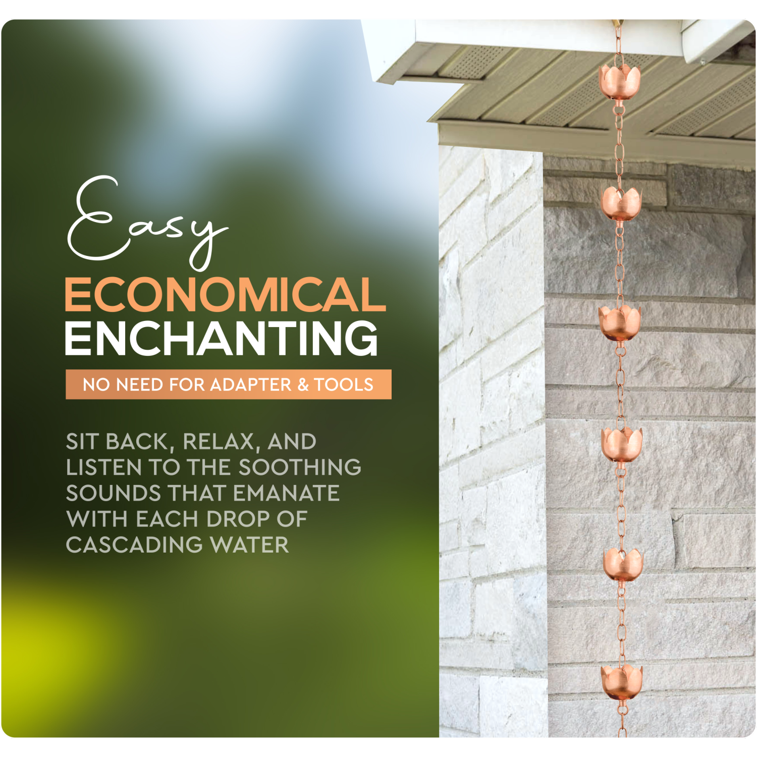 Marrgon Copper Rain Chain - Tulip Style Cups for Gutter Downspout Replacement