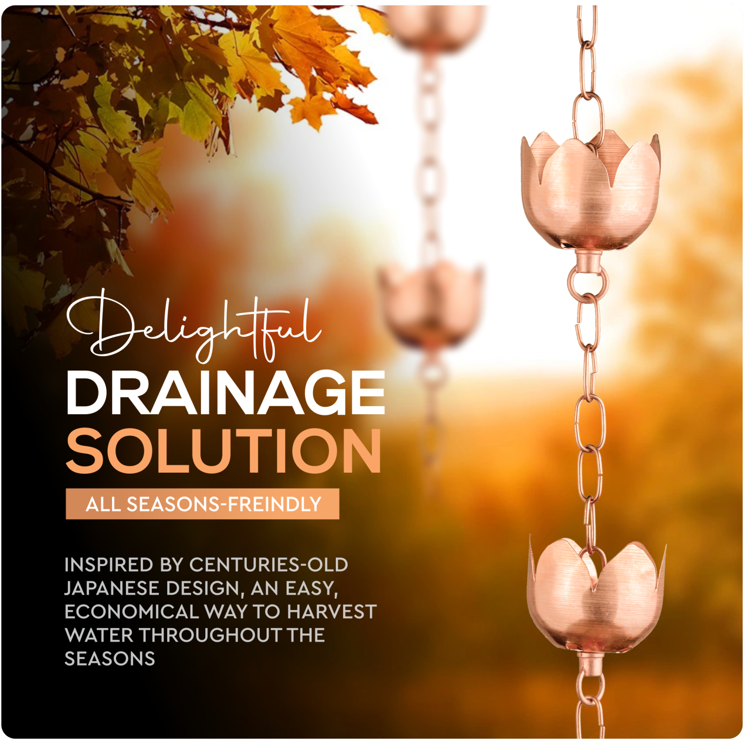 Marrgon Copper Rain Chain - Tulip Style Cups for Gutter Downspout Replacement