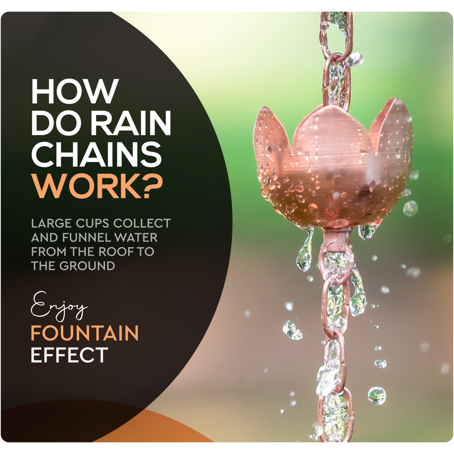 Marrgon Copper Rain Chain - Tulip Style Cups for Gutter Downspout Replacement