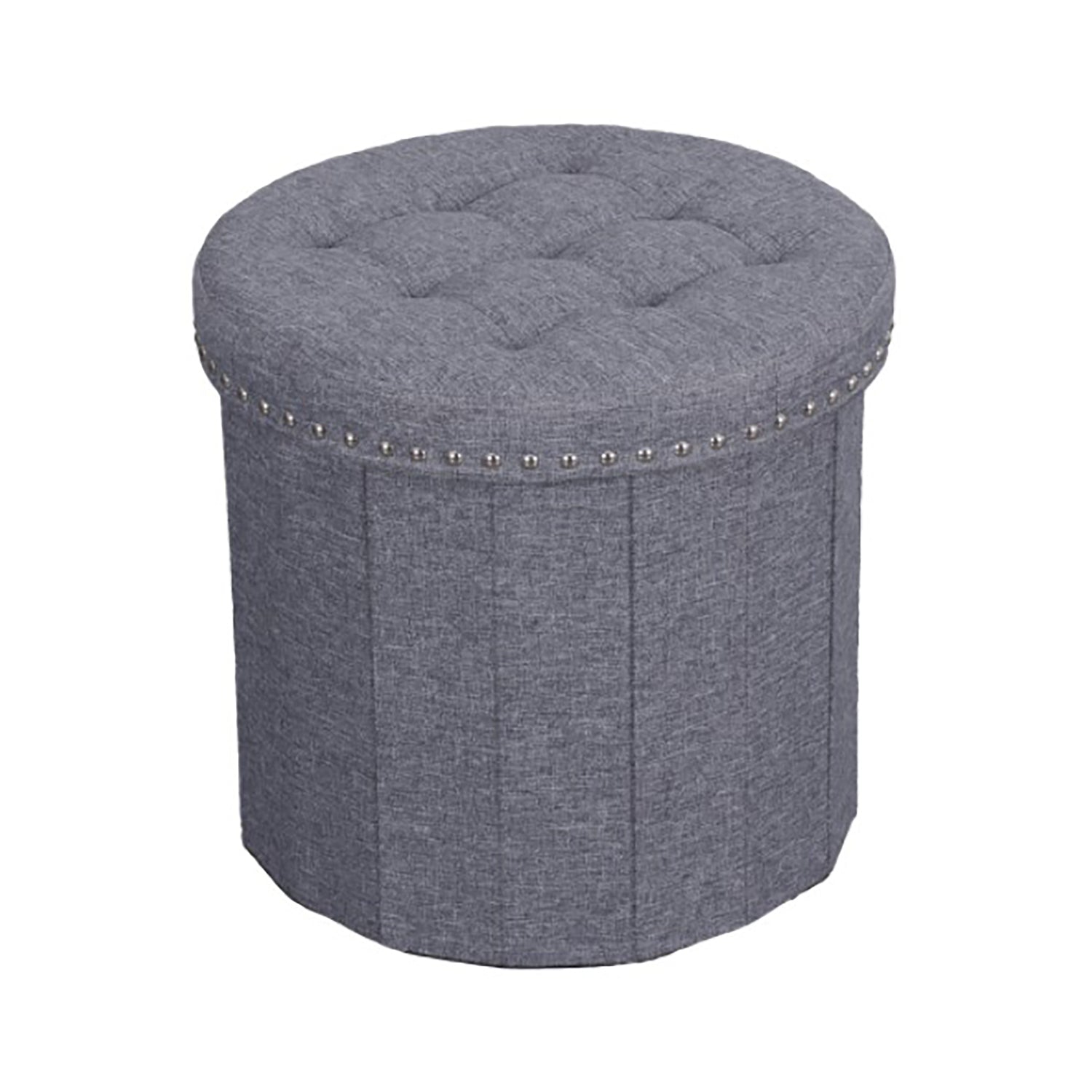 ITY International – Pouf/repose-pieds rond avec rangement, 18,5 po de diamètre, gris