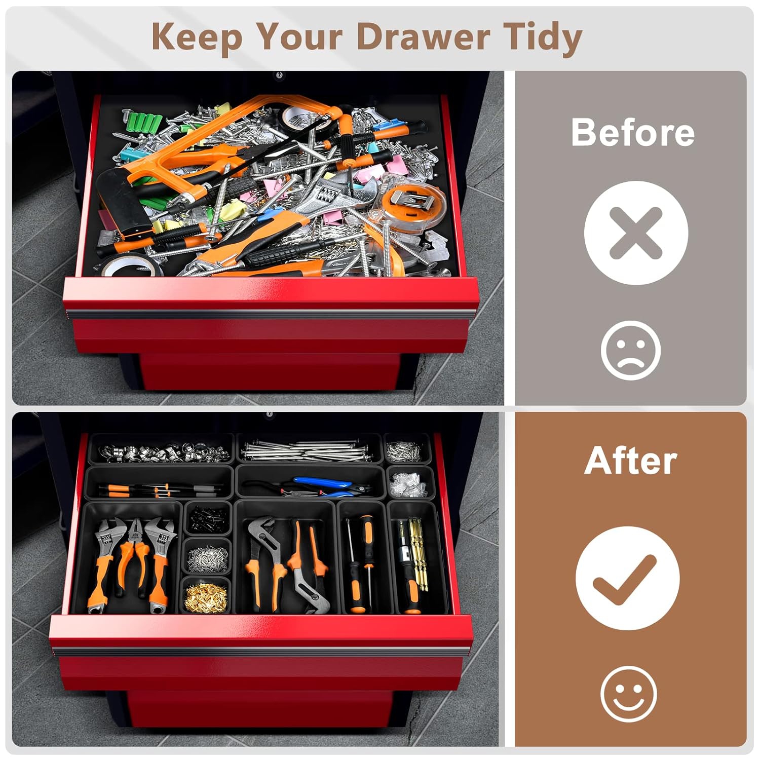 Toolbox Organizer Set - 42 Pieces with Tray Dividers for Efficiently  Sorting Socket Wrenches, Screws, and Screwdrivers. Keep Your Tool Desk  Drawers and Toolbox Neatly Organized