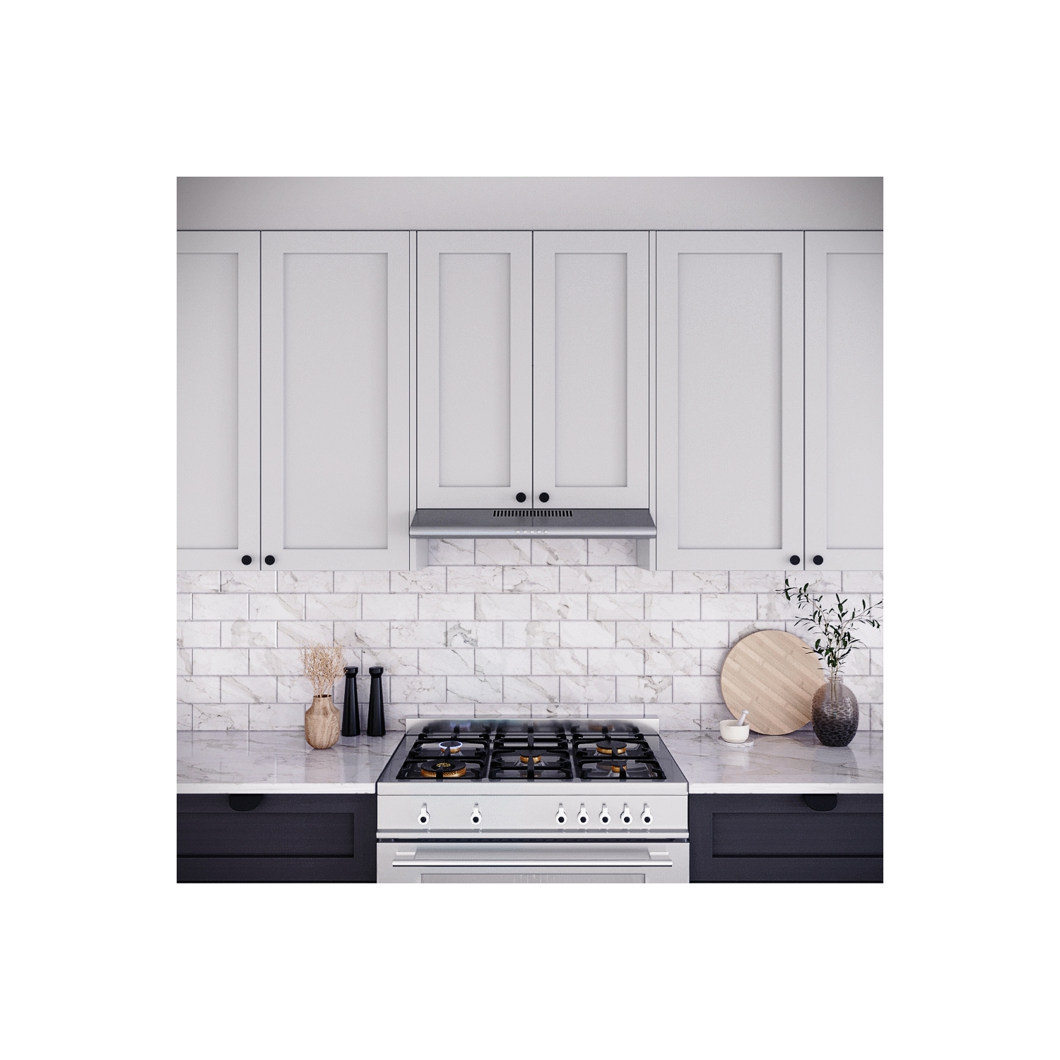 Épurer 30 po Hotte de cuisinière encastrée de 80 pi3/min en acier inoxydable brossé avec filtres à mailles Lammari, bouton-poussoir de commande,