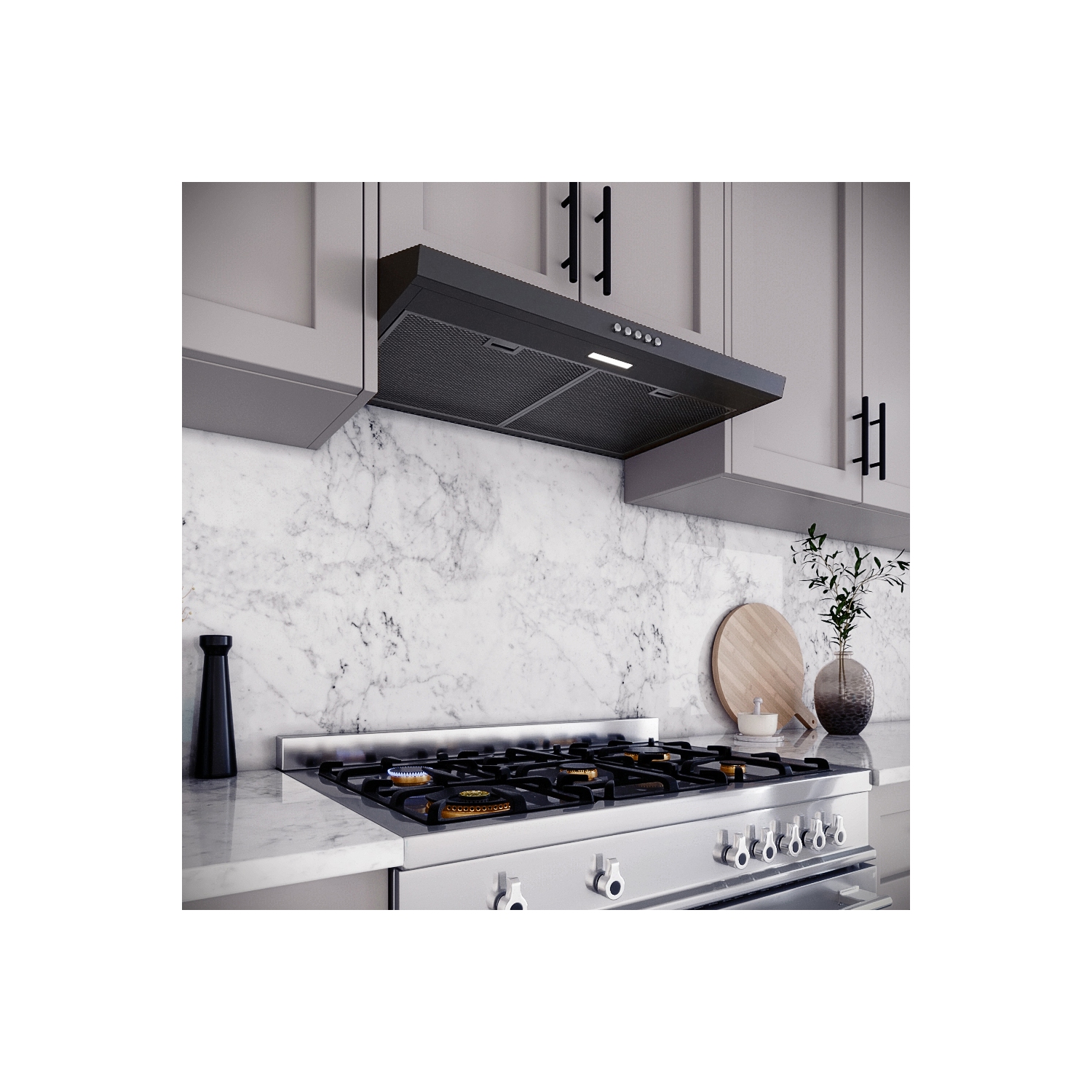 Épurer 30 po Domenico 80 – hotte de cuisinière à montage sous conduit, noir grain, avec filtres à mailles, bouton-poussoir de commande, éclairage DEL