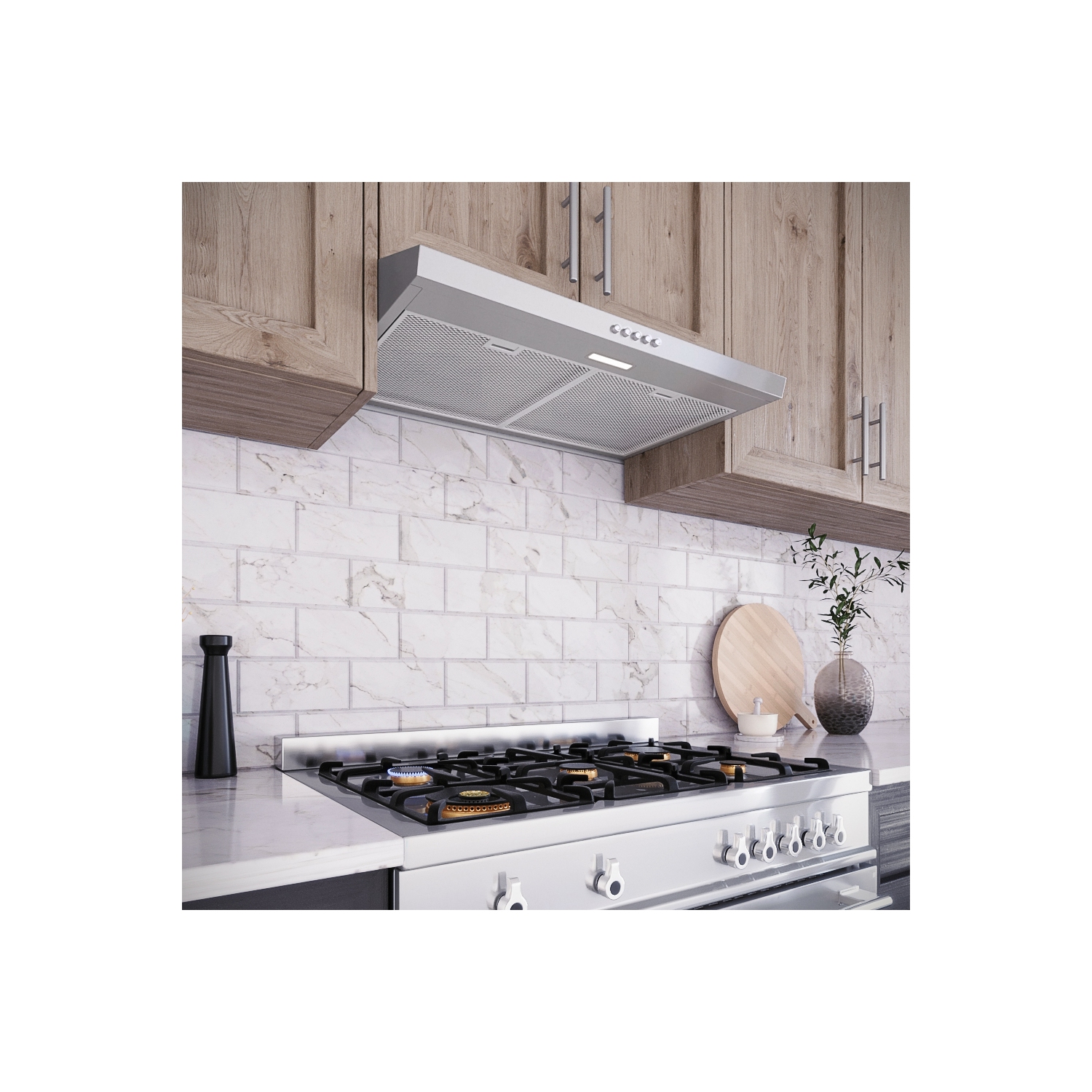 Streamline 30 in. Bergamo Ductless Undermount 80 CFM Range Hood in Brushed Stainless Steel with Mesh Filters, Push Button Control, LED Light