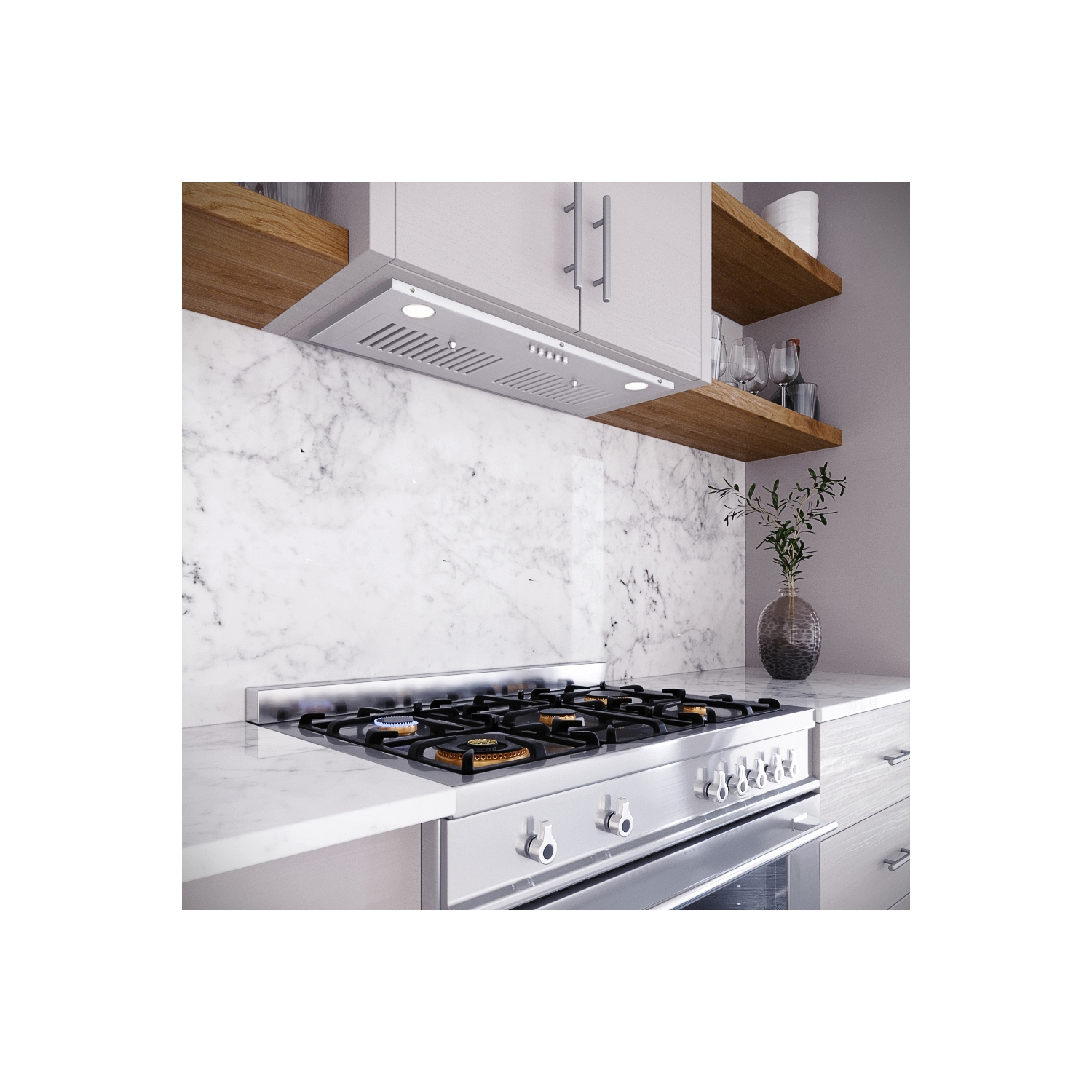 Streamline 28 in. Sacchi Ductless Insert 350 CFM Range Hood in Brushed Stainless Steel with Baffle Filters, Push Button Control, LED Lights