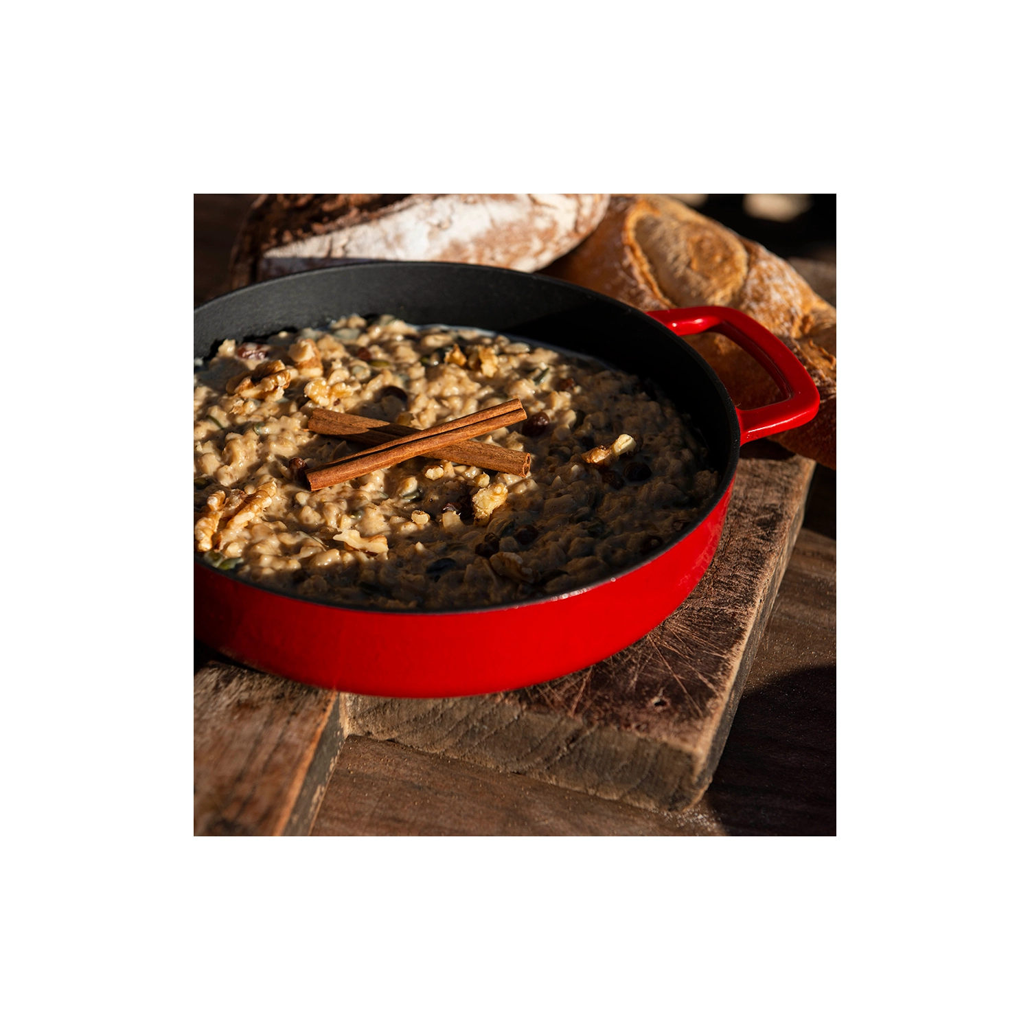 Combekk Cast Iron 28cm Red Dutch Oven and Dual-Handle Frying Pan, 2 Pc. Set