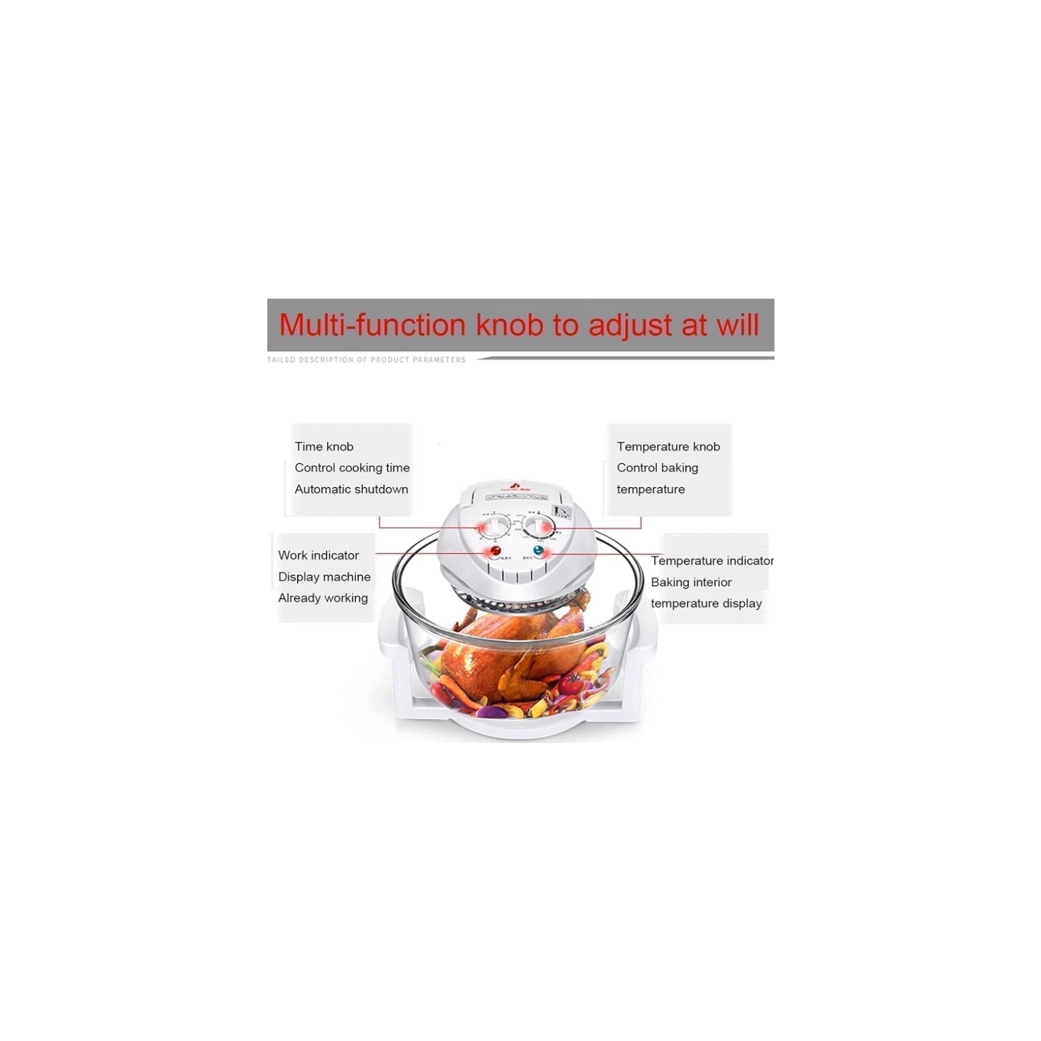 Air Fryer, 12L Turbo Convection Oven Electric Hot Air Fryers Roaster Steamer Transparent Glass Air Fryer 360° Heating Low Fat Kitchen Cooker f