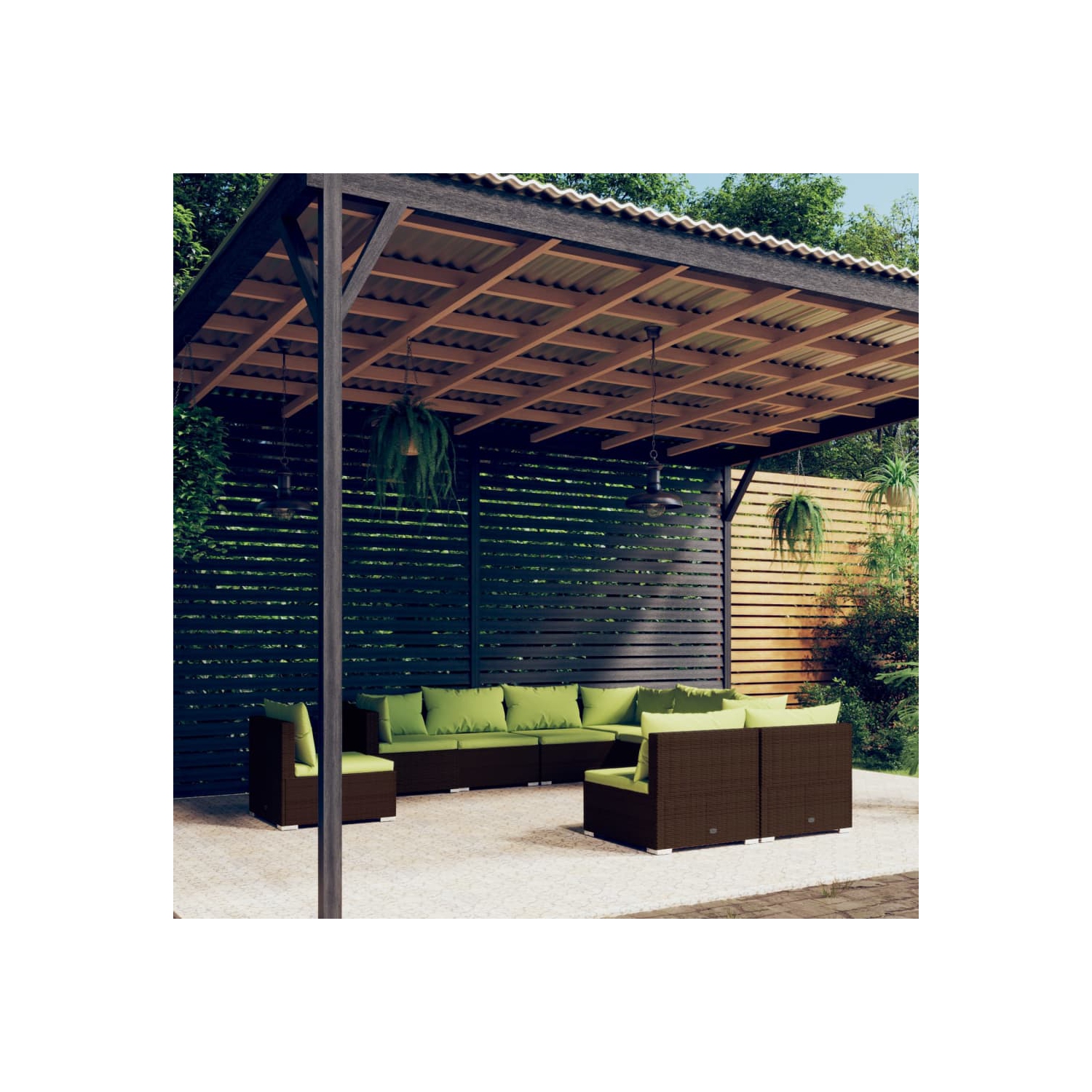 Ensemble patio 9 pièces avec coussins en poly rotin brun vidaXL