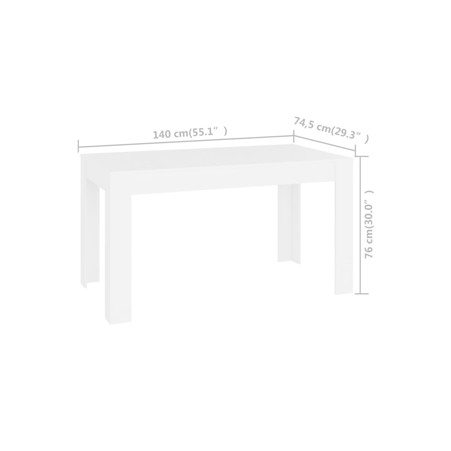 vidaXL Dining Table White 55.1"x29.3"x30" Chipboard